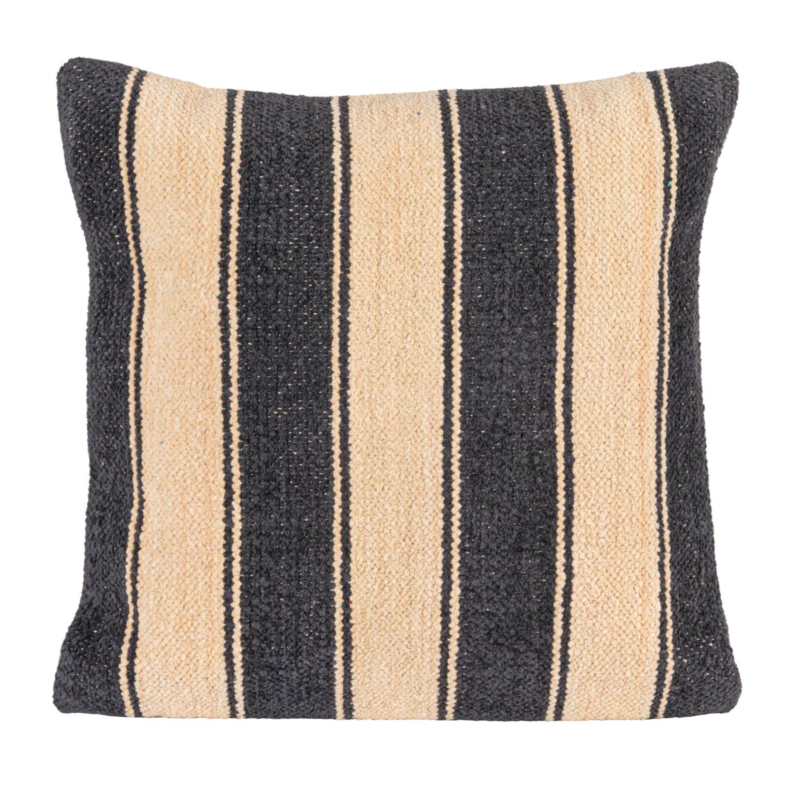 Hello Honey® 20" Black & Cream Striped Cotton Blend Chenille Pillow