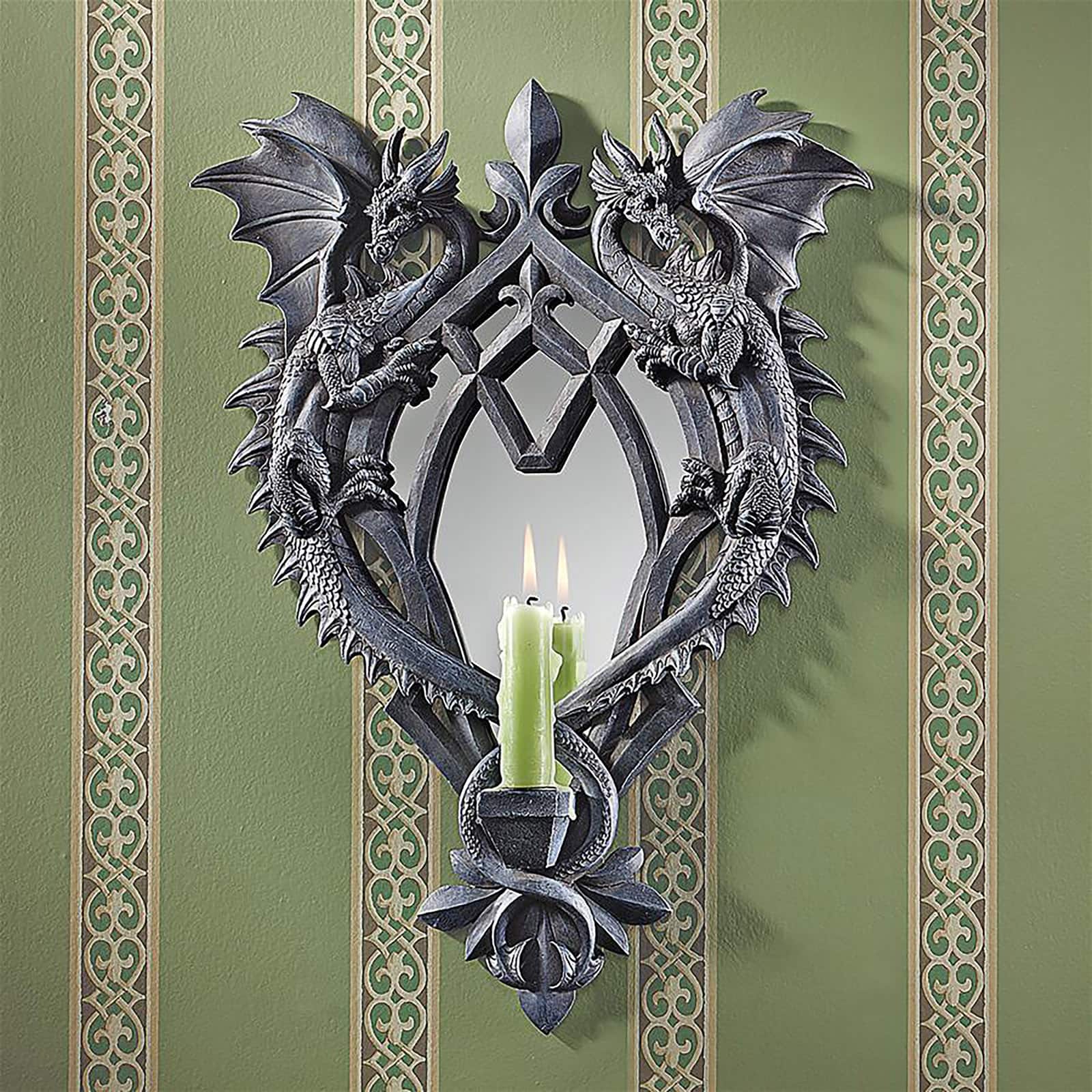 Design Toscano Double Trouble Gothic Dragon Mirrored Wall Sculpture