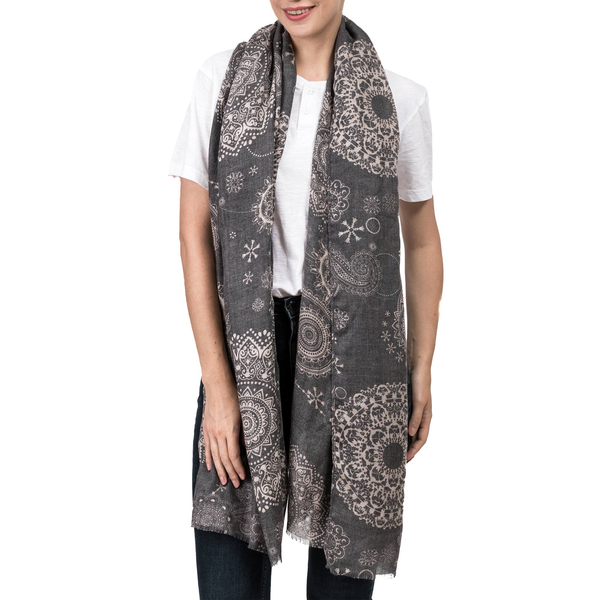 Glitzhome® 80" Gray Paisley Print Scarf with Fringe