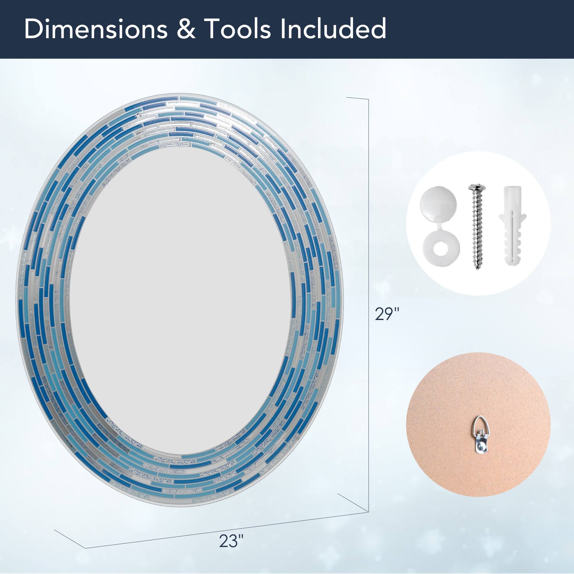 Head West Aqua/Blue3 Tile Framed Oval Wall Vanity Mirror - 23" x 29"