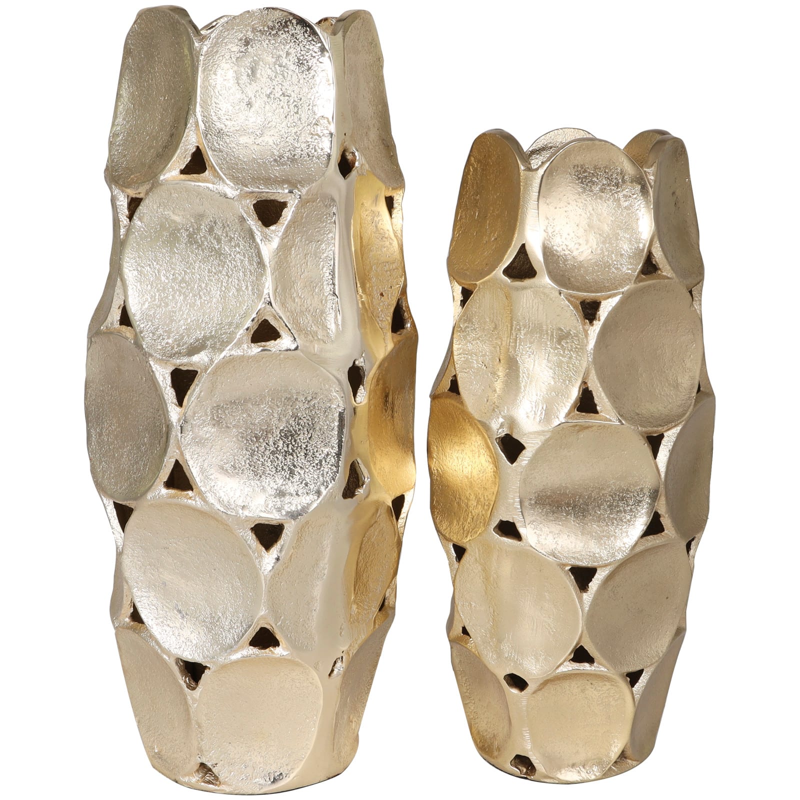 Gold Aluminum Geometric Open Framed Vase with Circular Plates Set