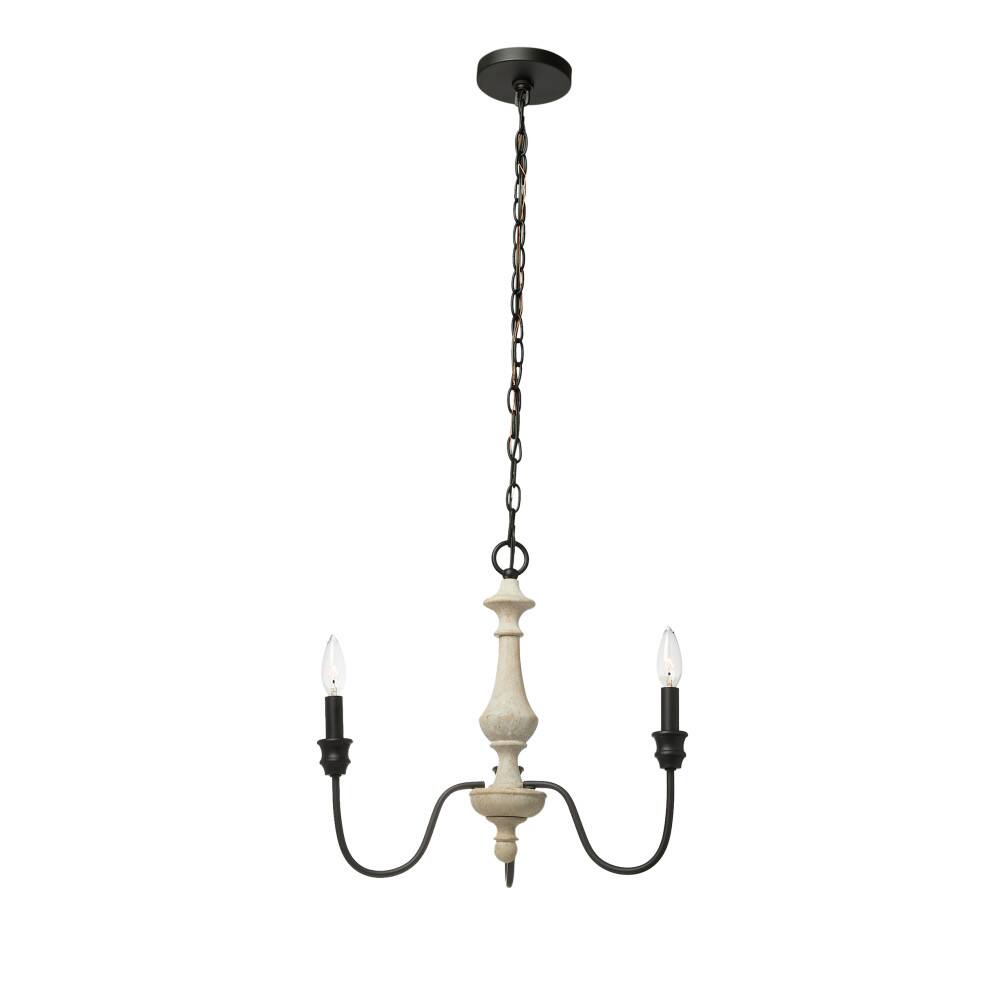 Hello Honey&#xAE; Robert Stevenson Lighting Magnolia 18.5&#x22; Matte Black 3-Light White Washed Wood and Metal Chandelier