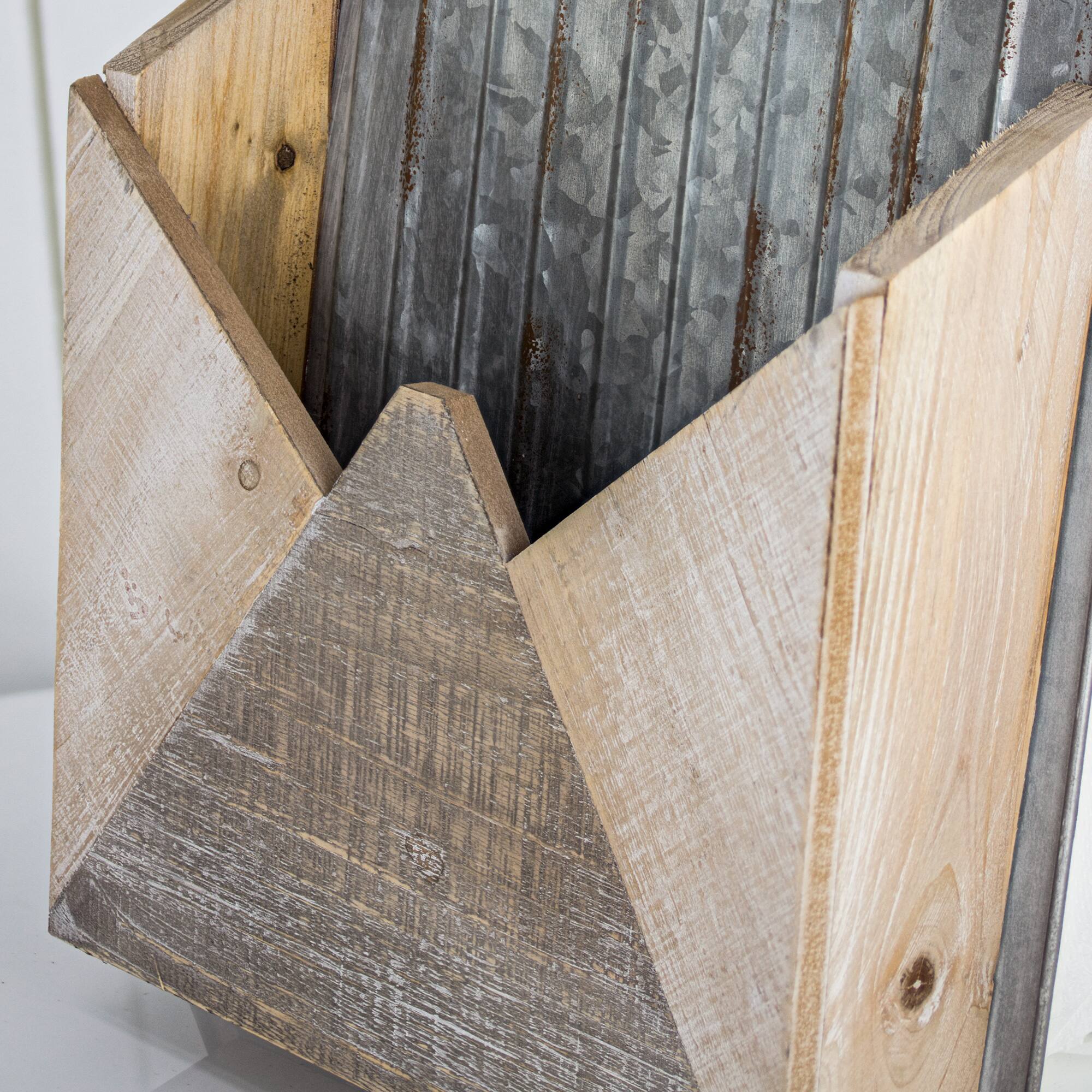 Galvanized Metal &#x26; Wood Envelope Wall Organizer