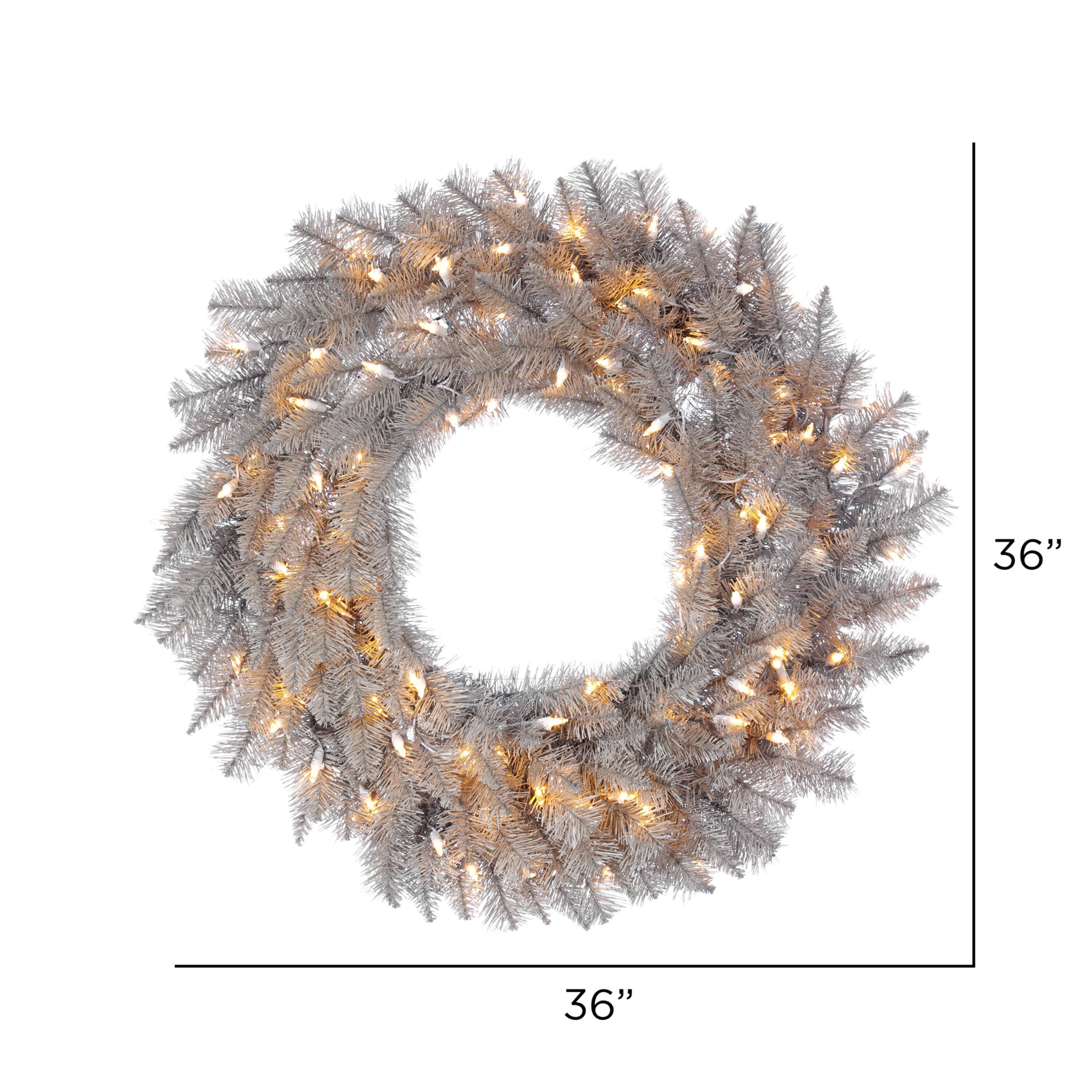 36" Warm White Dura-Lit® LED Platinum Fir Wreath