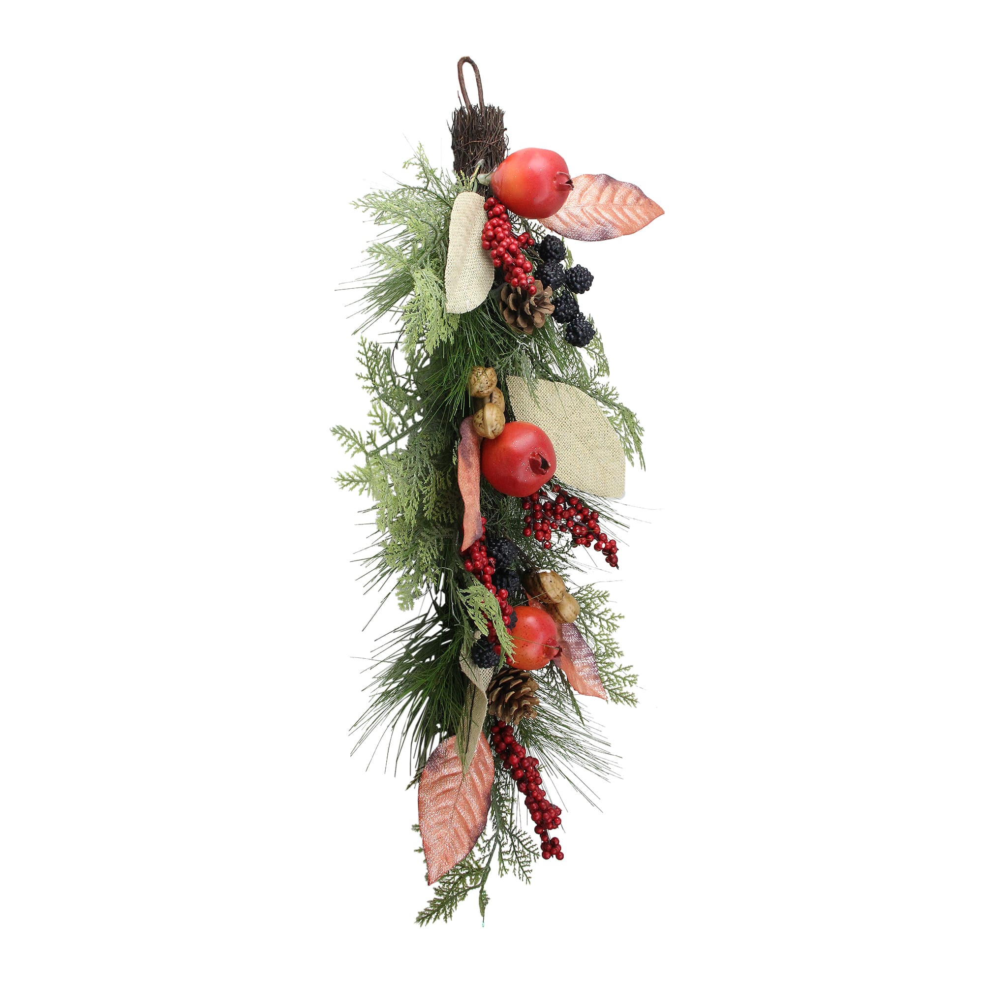 2.5ft. Autumn Harvest Mixed Berry &#x26; Pine Needle Teardrop Swag