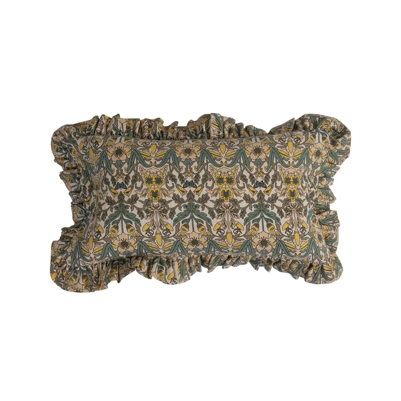 Hello Honey® Floral Pattern & Ruffle Cotton Lumbar Pillow