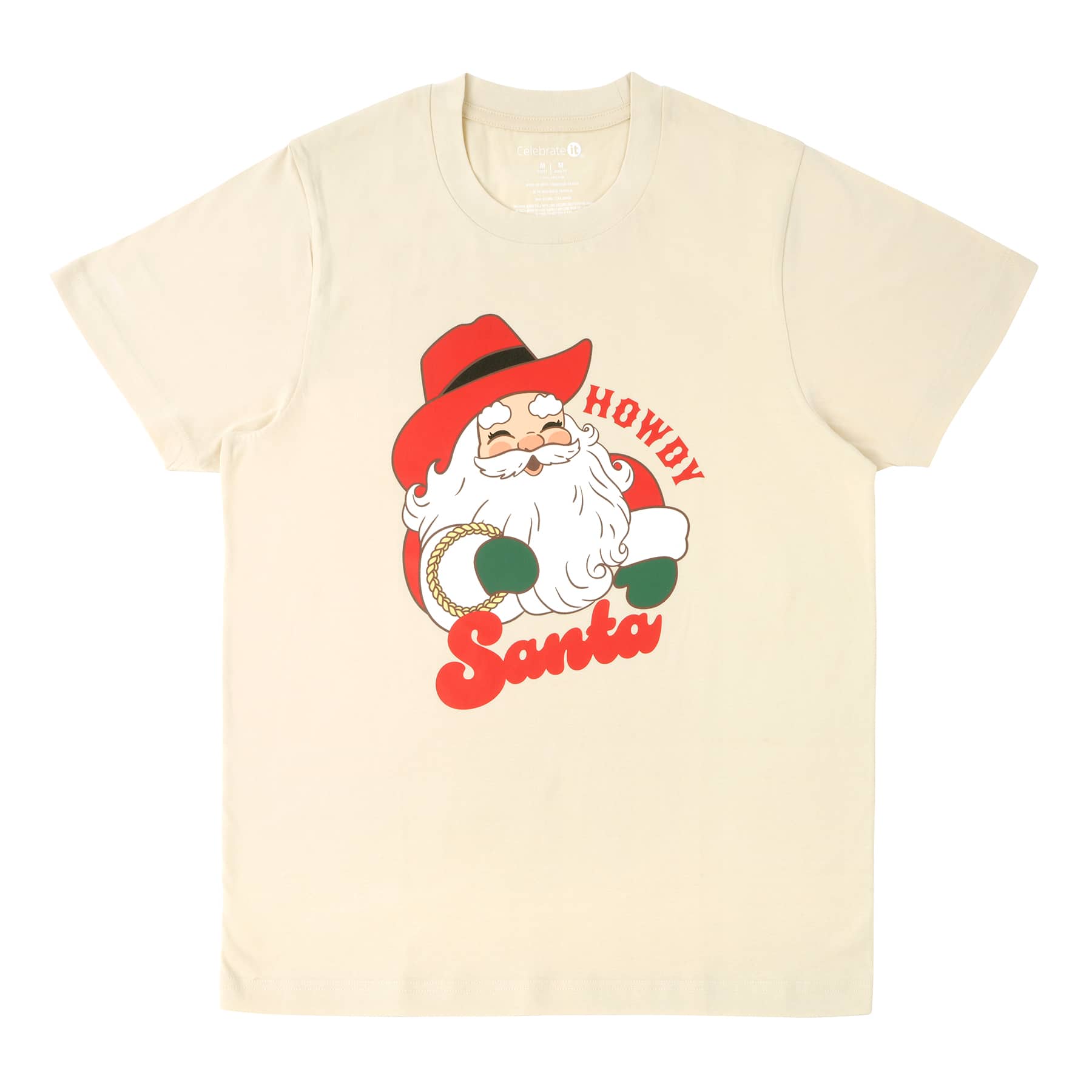 Beige Howdy Santa Adult Crew Neck T-Shirt by Celebrate It&#x2122;