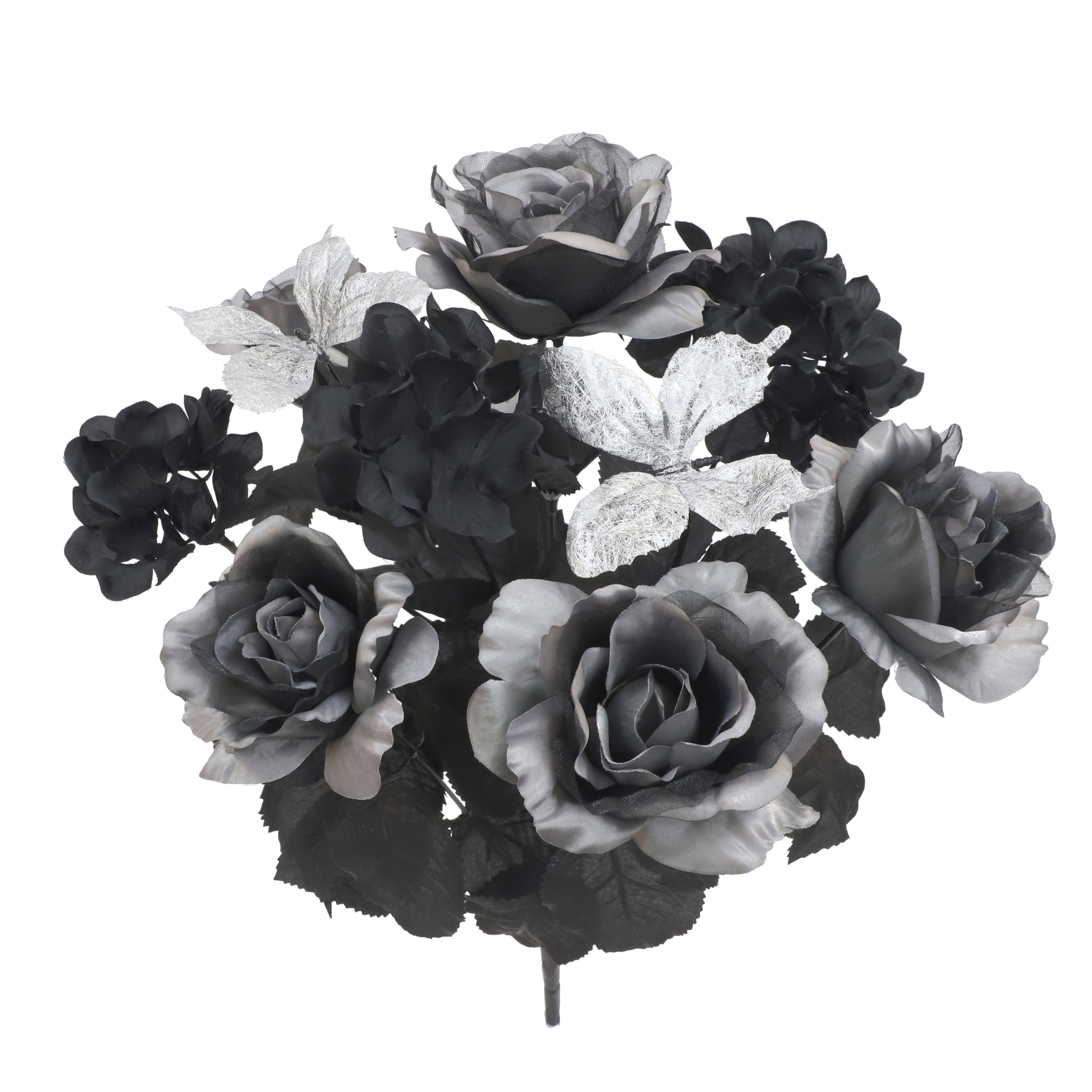 18.5&#x22; Black &#x26; Gray Rose &#x26; Silver Butterfly Bush by Ashland&#xAE;