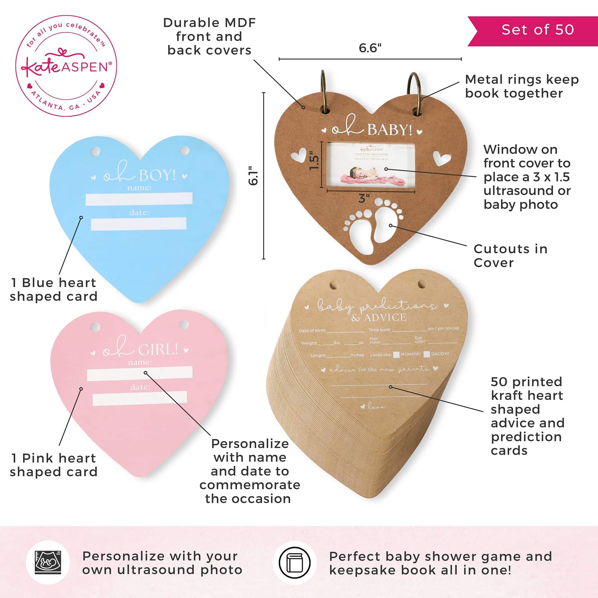 Kate Aspen&#xAE; Kraft Heart Baby Shower Keepsake Book