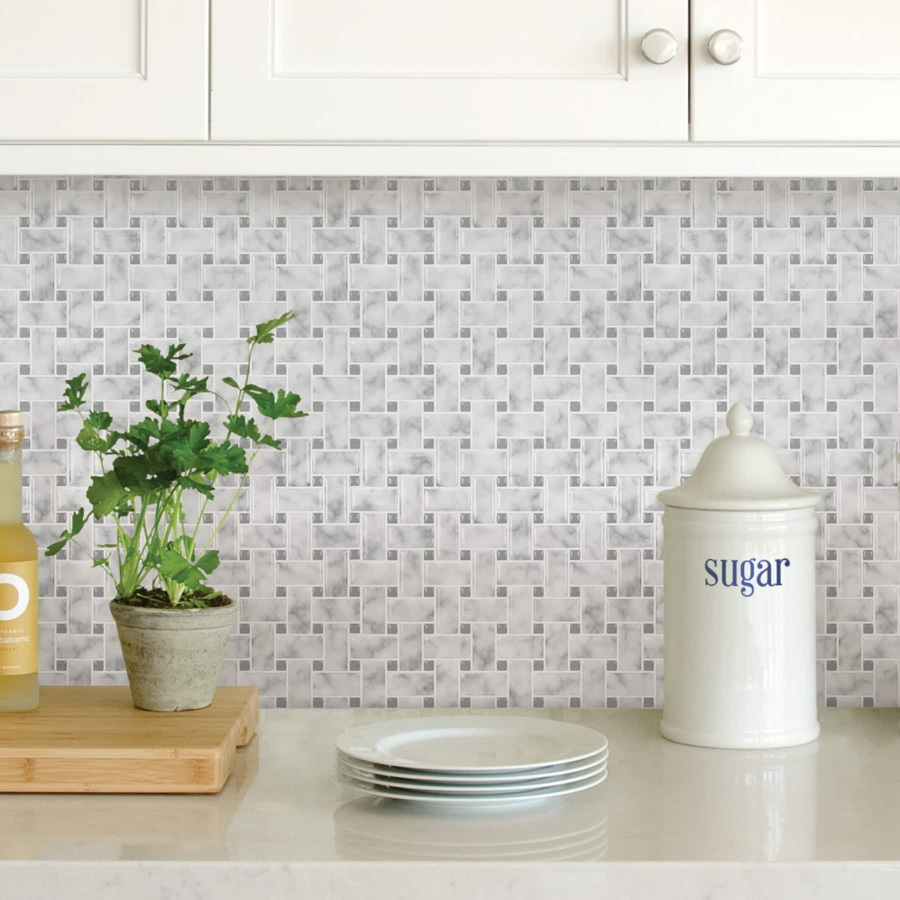 InHome Basketweave Carrara Peel & Stick Backsplash Tiles
