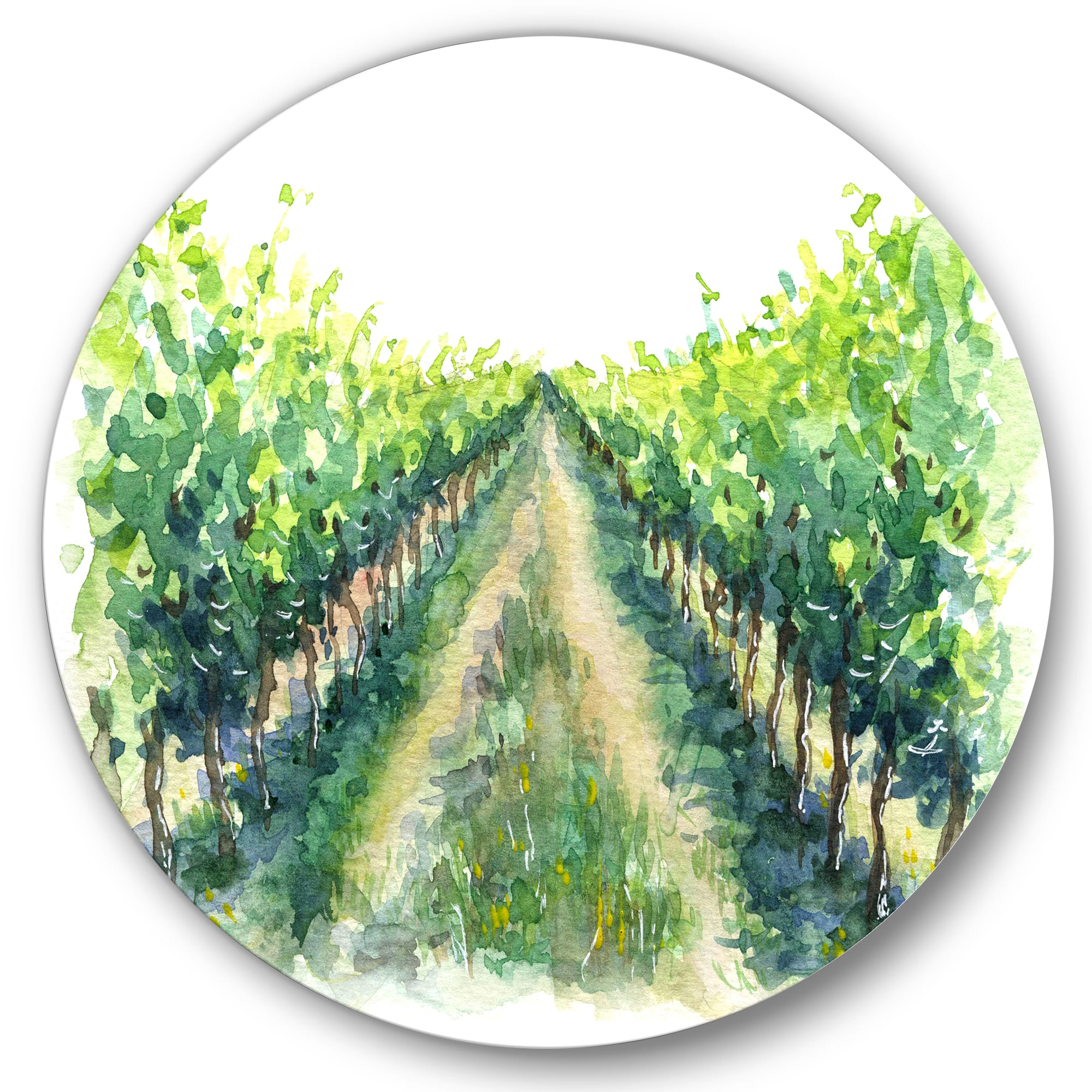 Designart - Rural Scene Vineyard Road - Traditional Metal Circle Wall Art