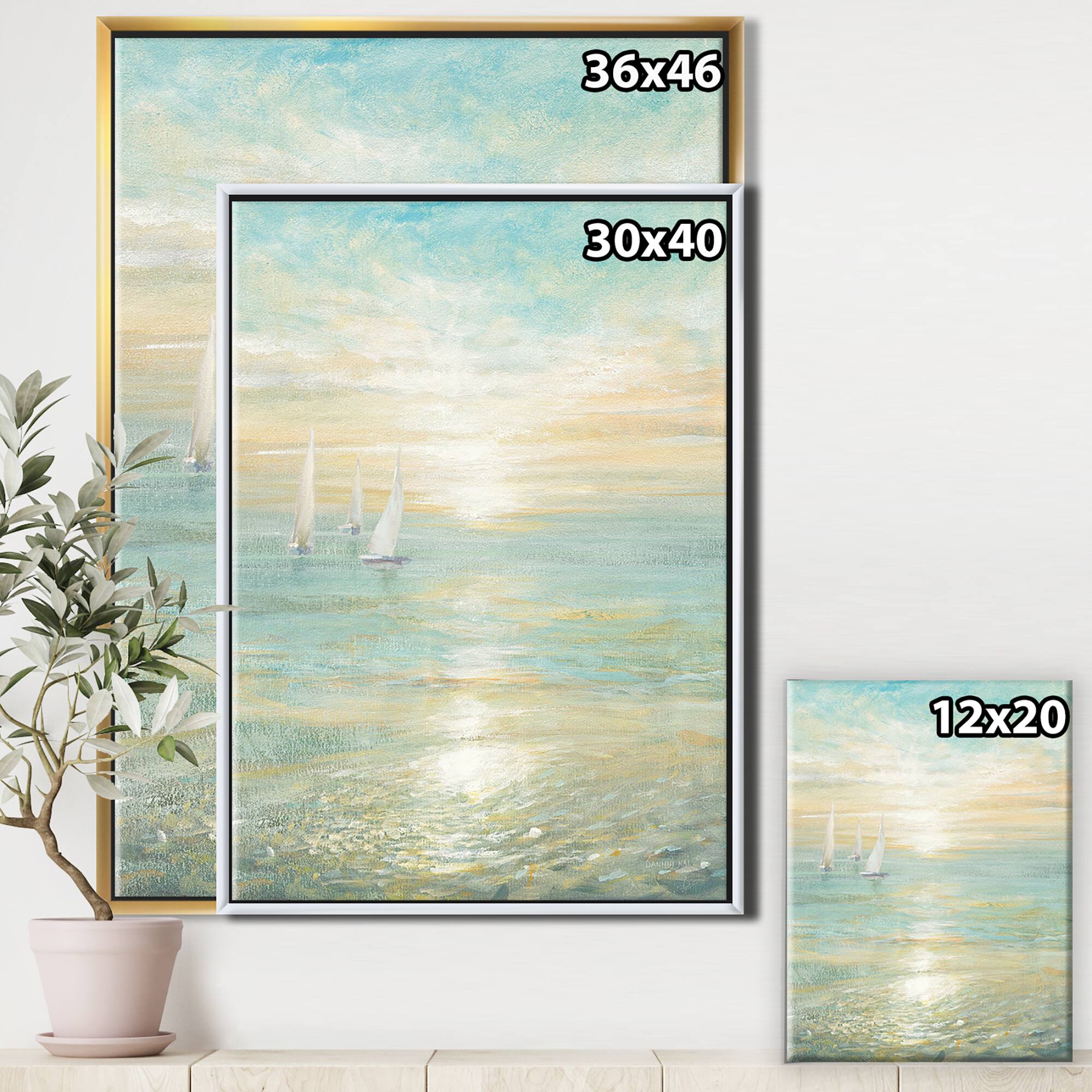 Designart - Sunrise Boat I - Nautical &#x26; Coastal Canvas in Gold Frame
