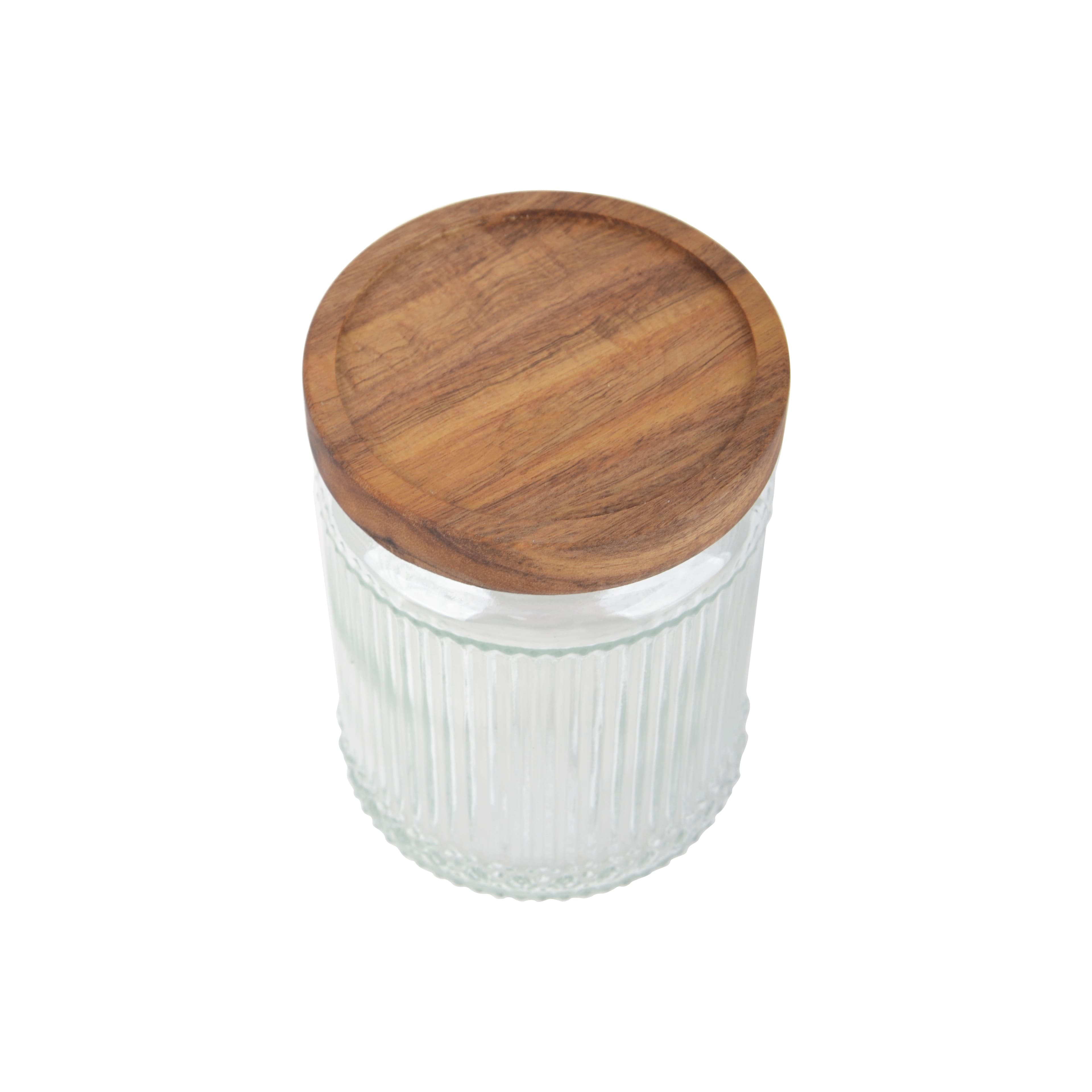 Medium Clear Ribbed Glass Container with Wood Lid by Ashland&#xAE;