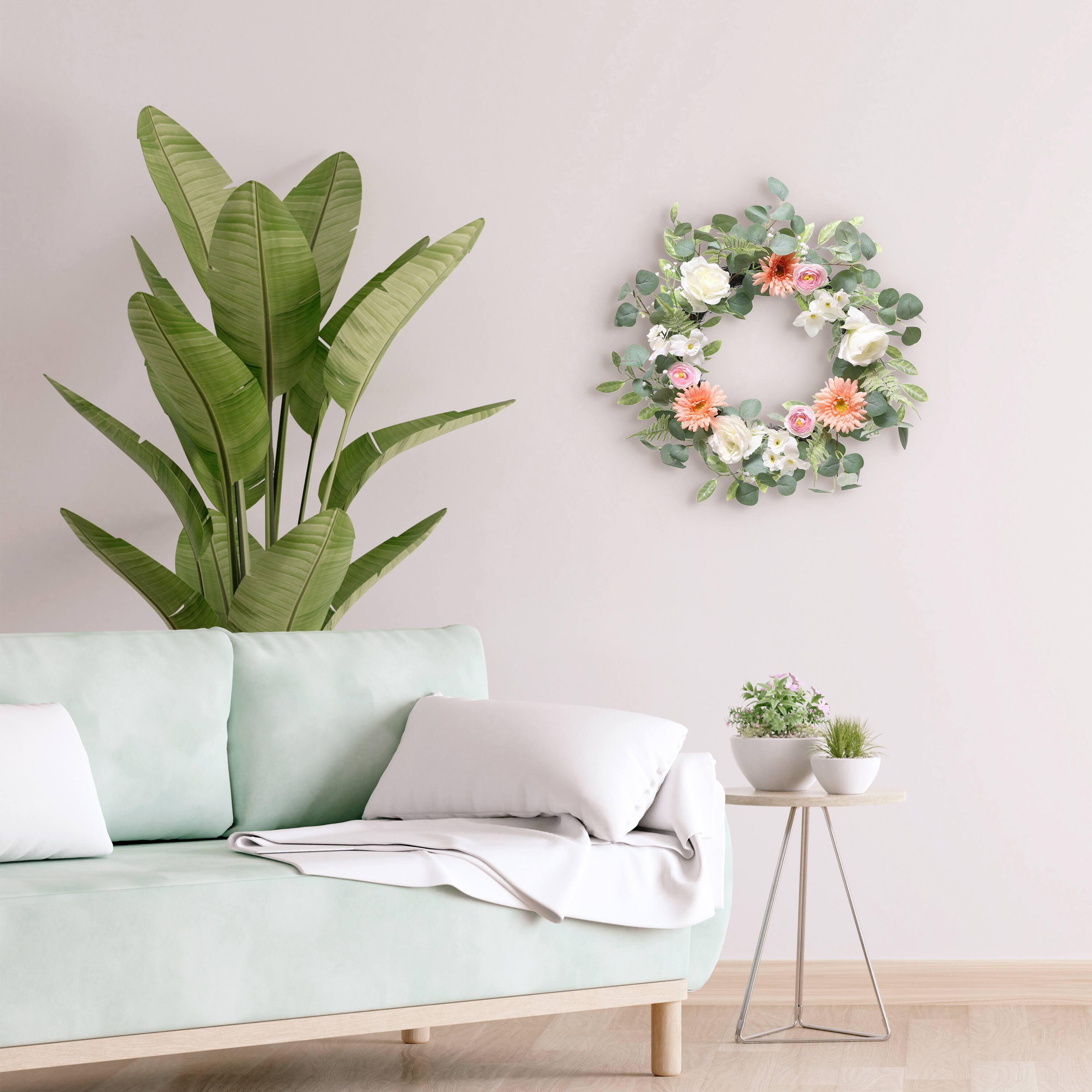 24"Artificial Chrysanthemum, Rose & Ranunculus Floral Spring Wreath