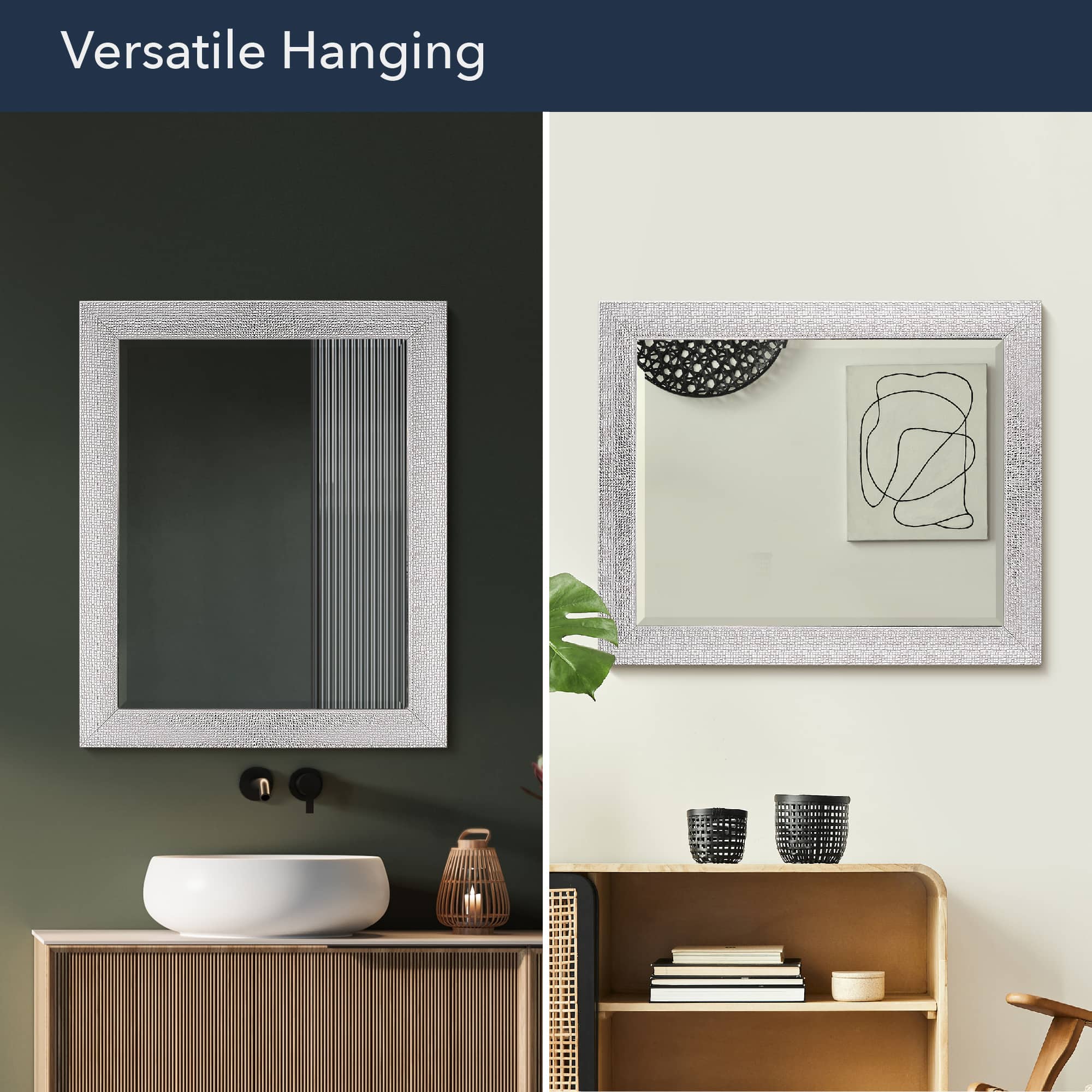 Head West Micro Square Tiled White & Chrome Beveled 27.5" x 33.5" Framed Accent Vanity Mirror