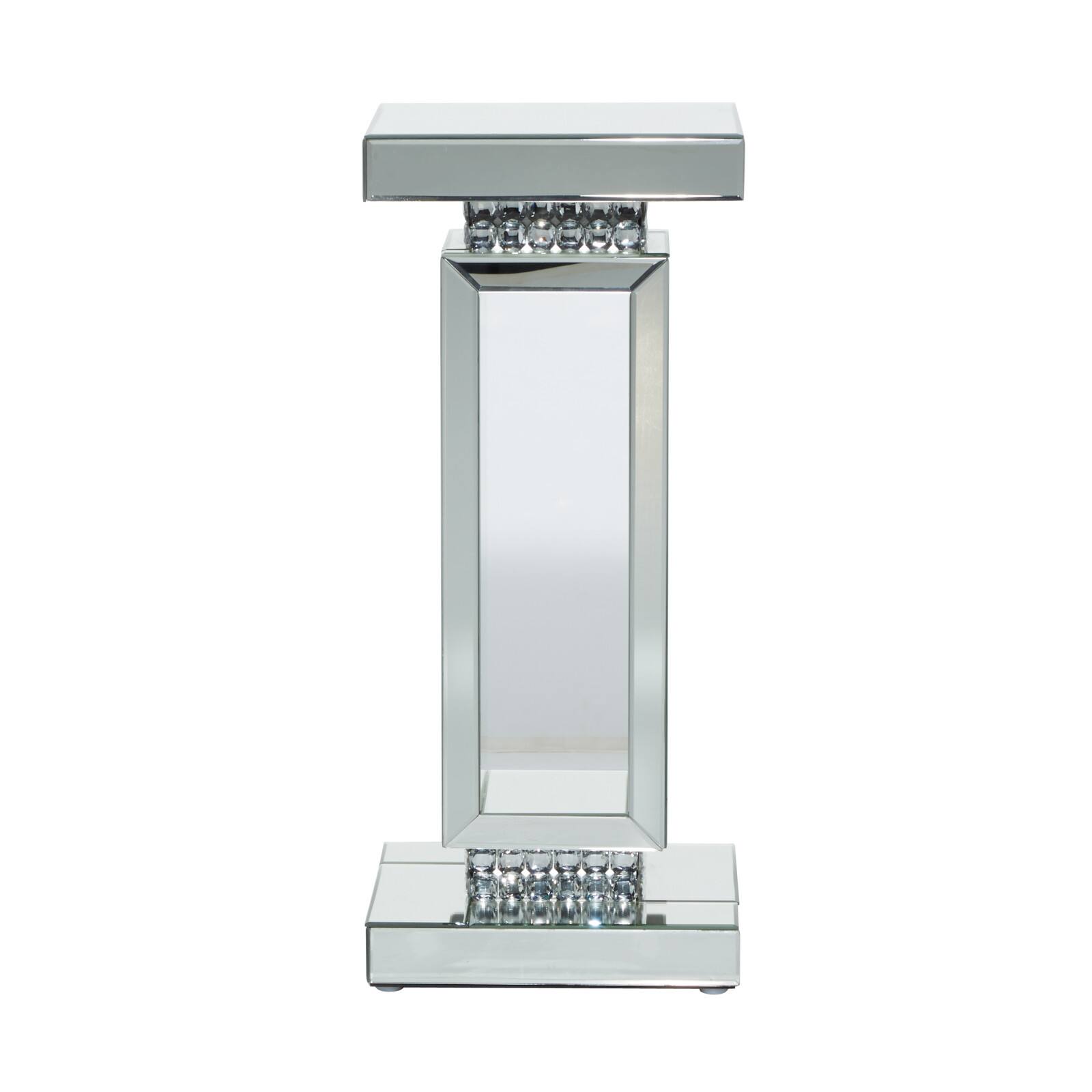 Silver MDF Wood Glam Pedestal Table, 12" x 12" x 28"