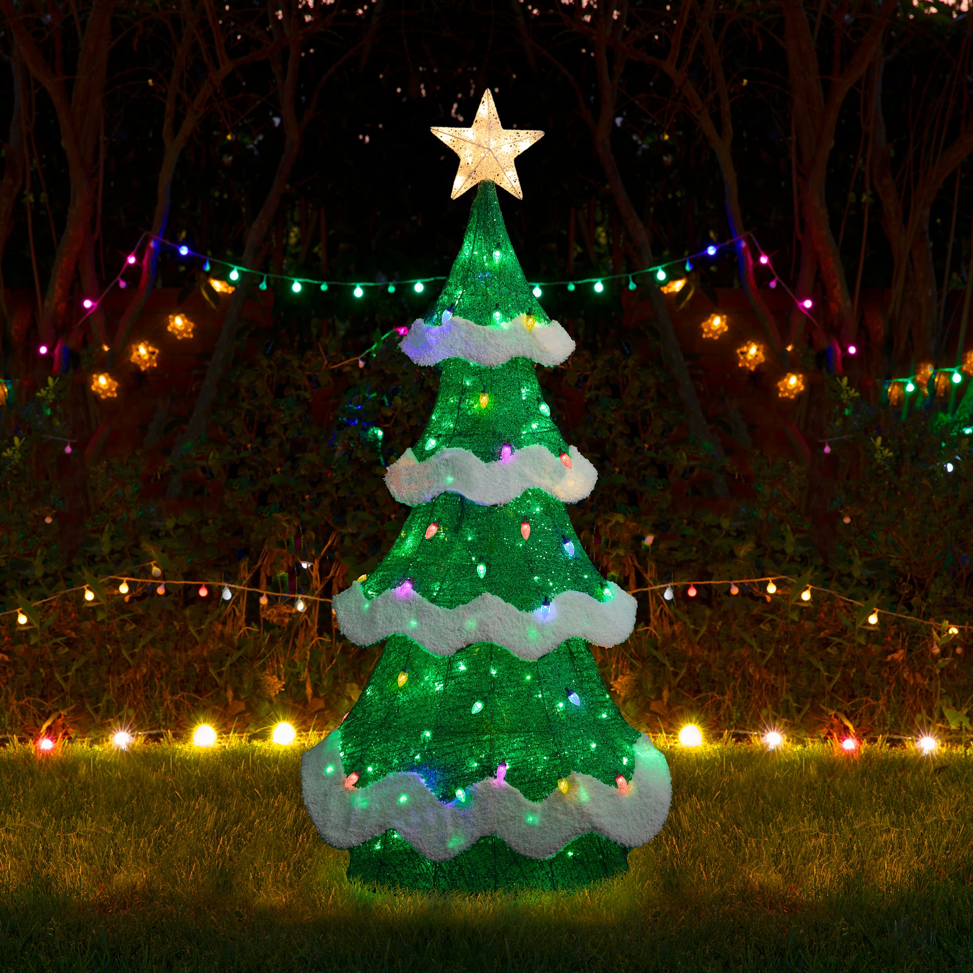 Glitzhome&#xAE; 74.5&#x22;H Lighted Christmas 3D Mesh Tree Outdoor Decor