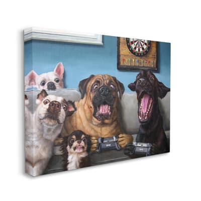 Stupell Industries Funny Dogs Playing Video Games Livingroom Pet ...