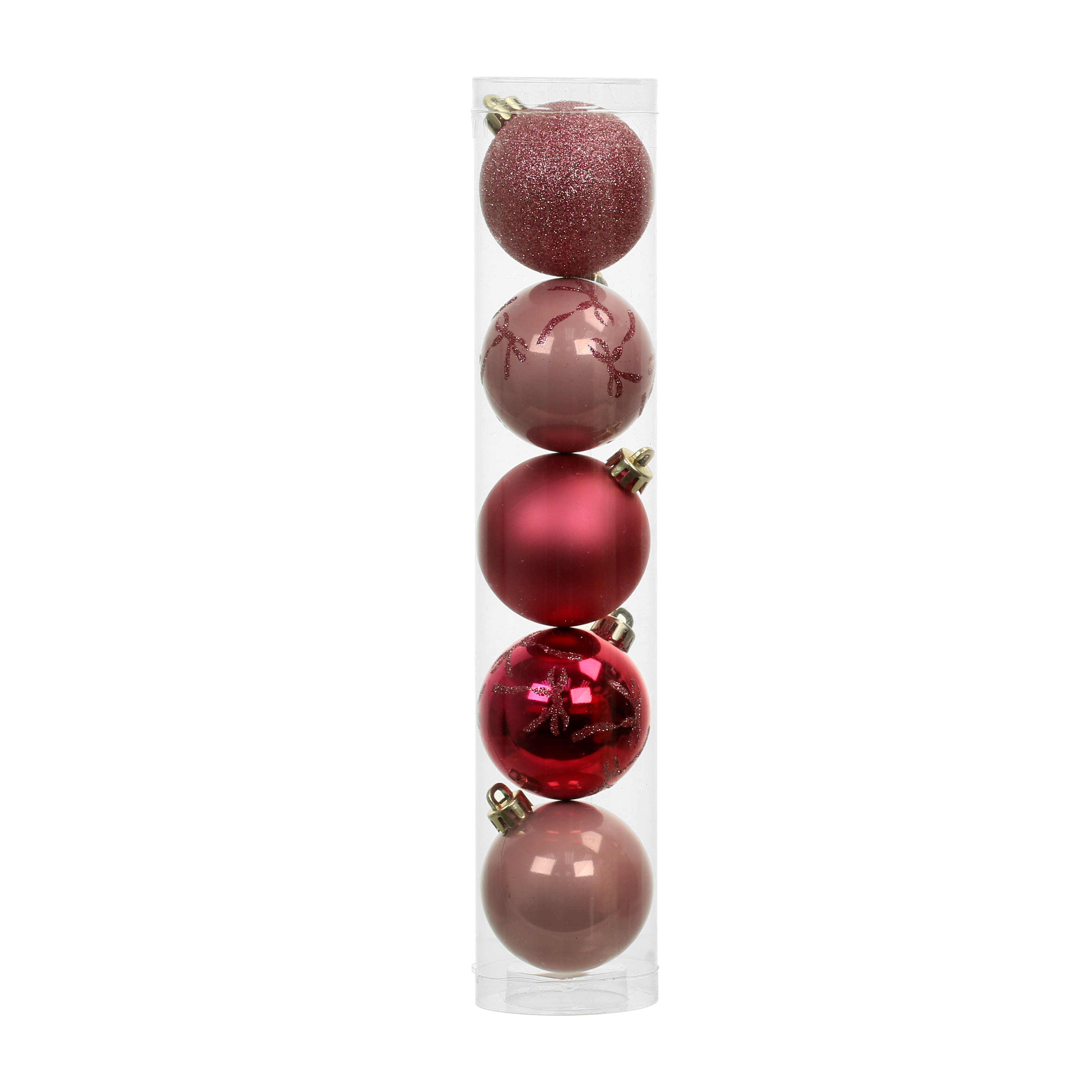 5 Pack 2.2" Holly Jolly Pink Bows Shatterproof Ball Ornaments by Ashland®