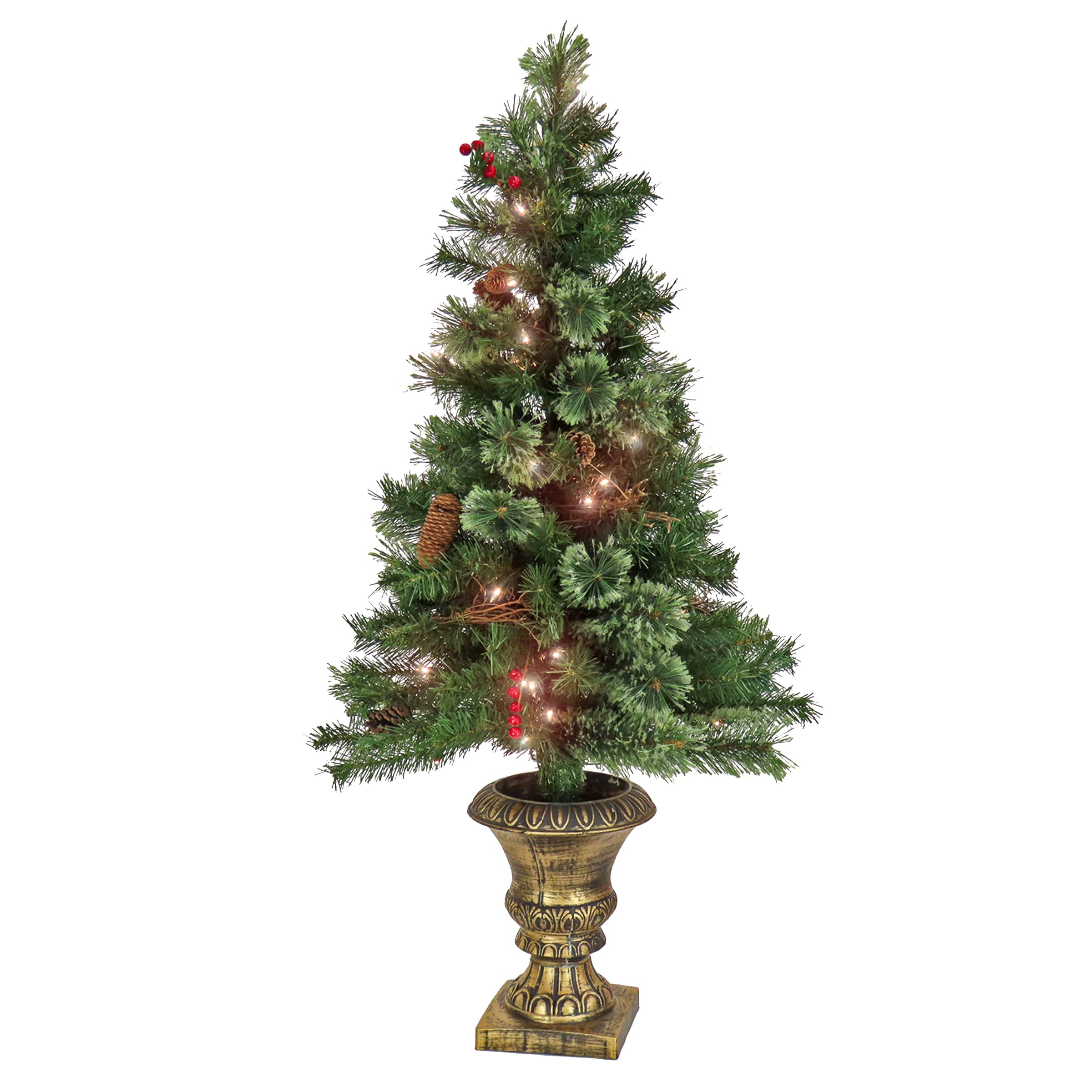 4ft. Pre-Lit Glistening Pine Entrance Artificial Christmas Tree, Clear Lights