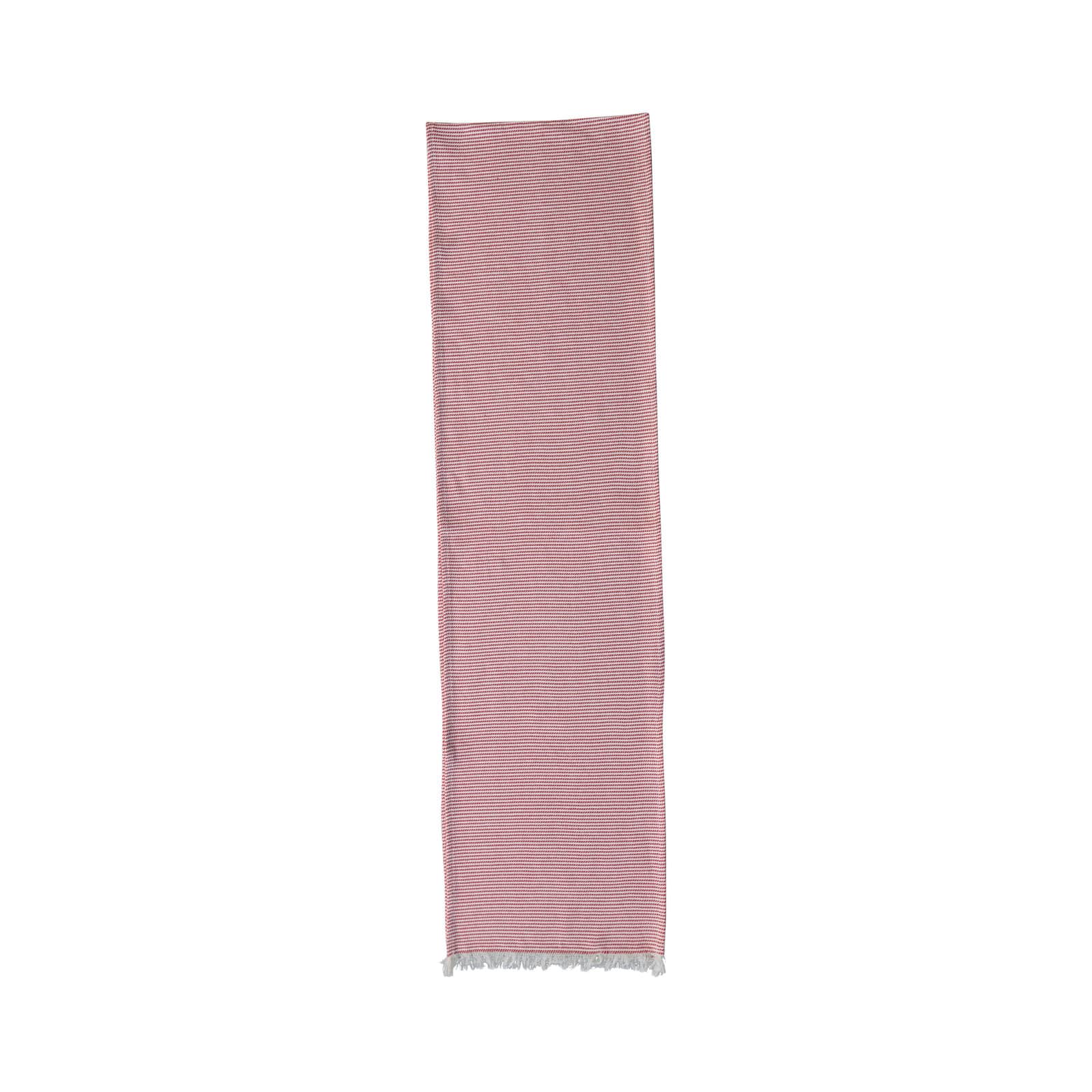 Hello Honey&#xAE; 108&#x22; Red &#x26; White Woven Cotton Table Runner with Stripes &#x26; Fringe