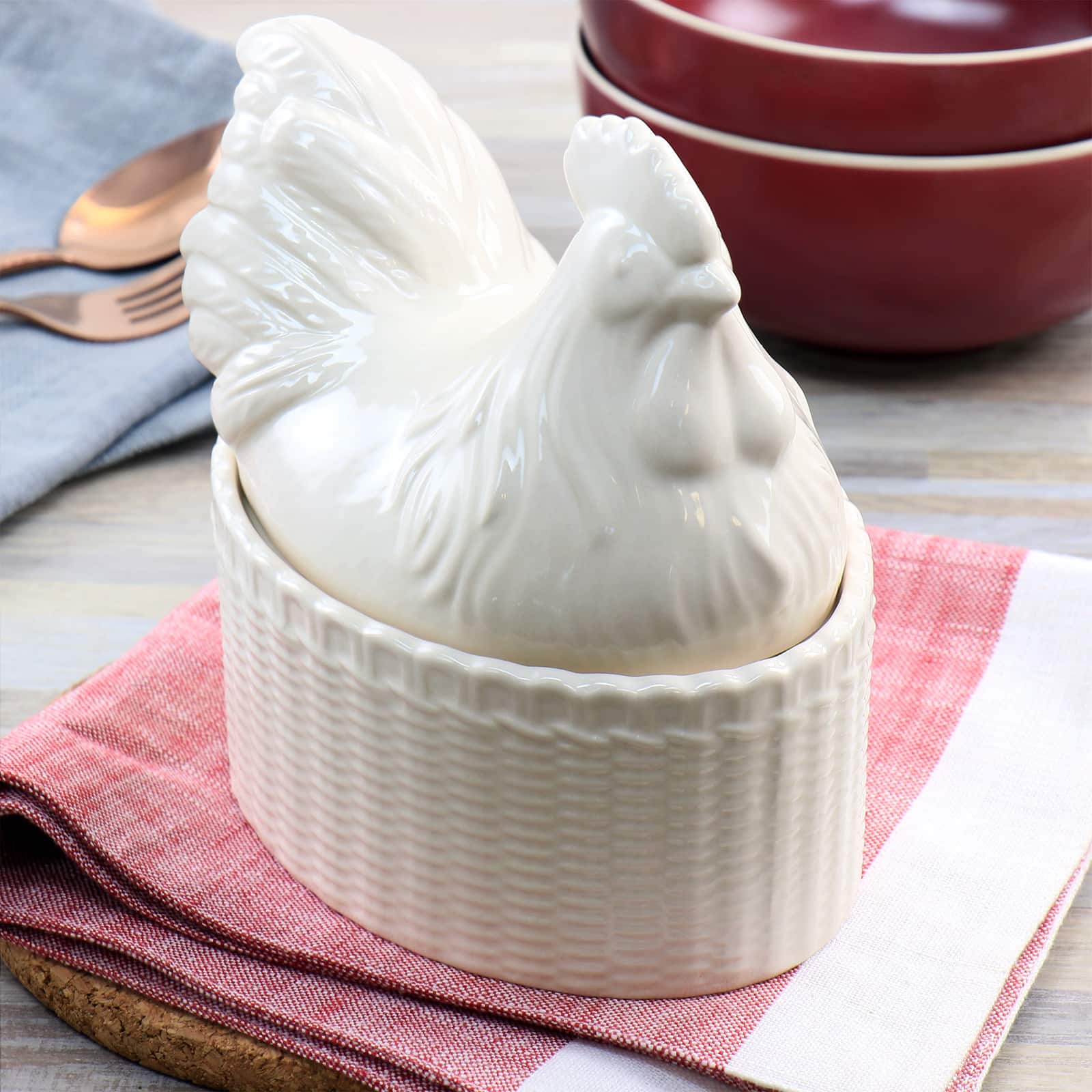 Martha Stewart 6&#x22; Cream Ceramic Rooster Baker