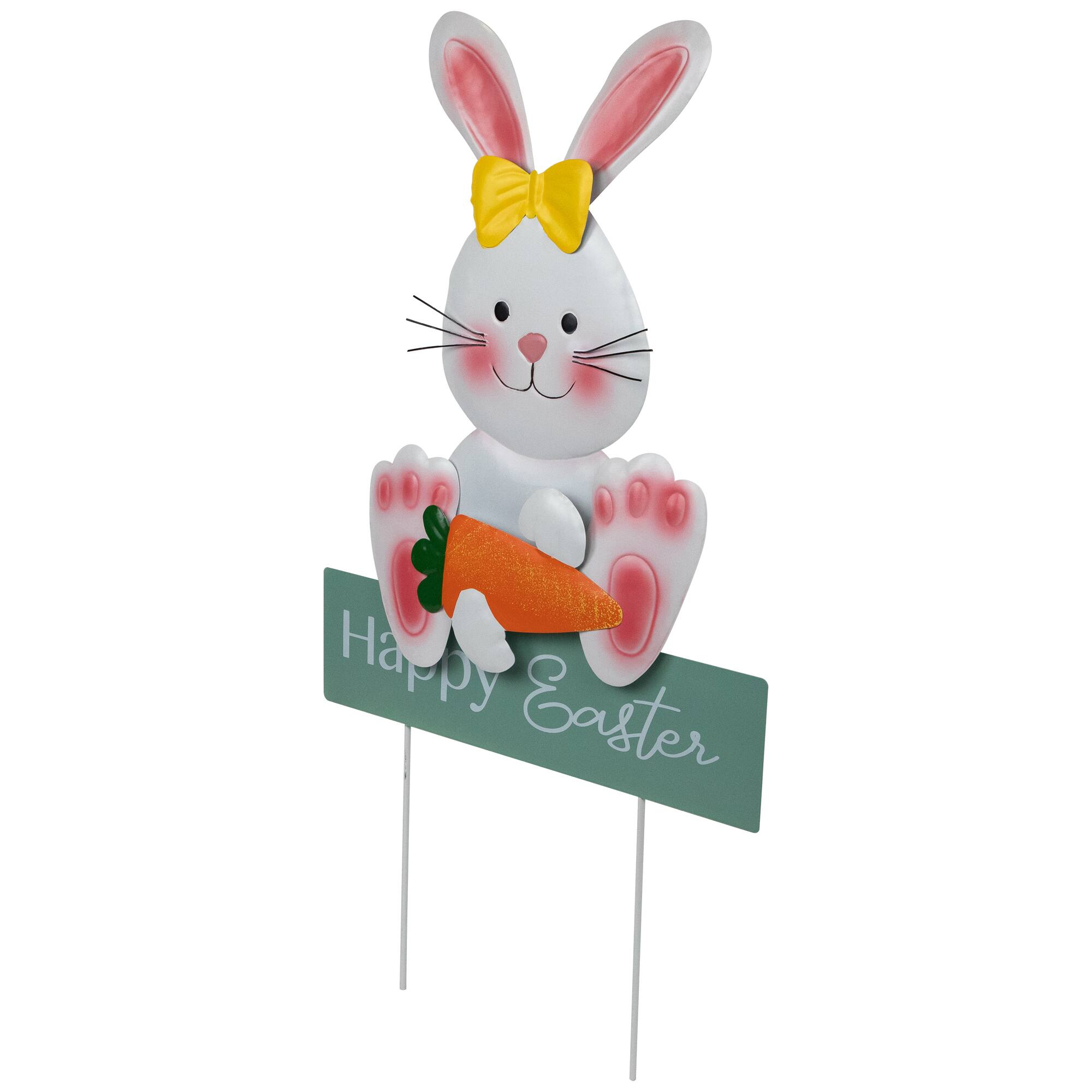 18.75&#x22; Bunny with Carrot Happy Easter Outdoor Garden Stake