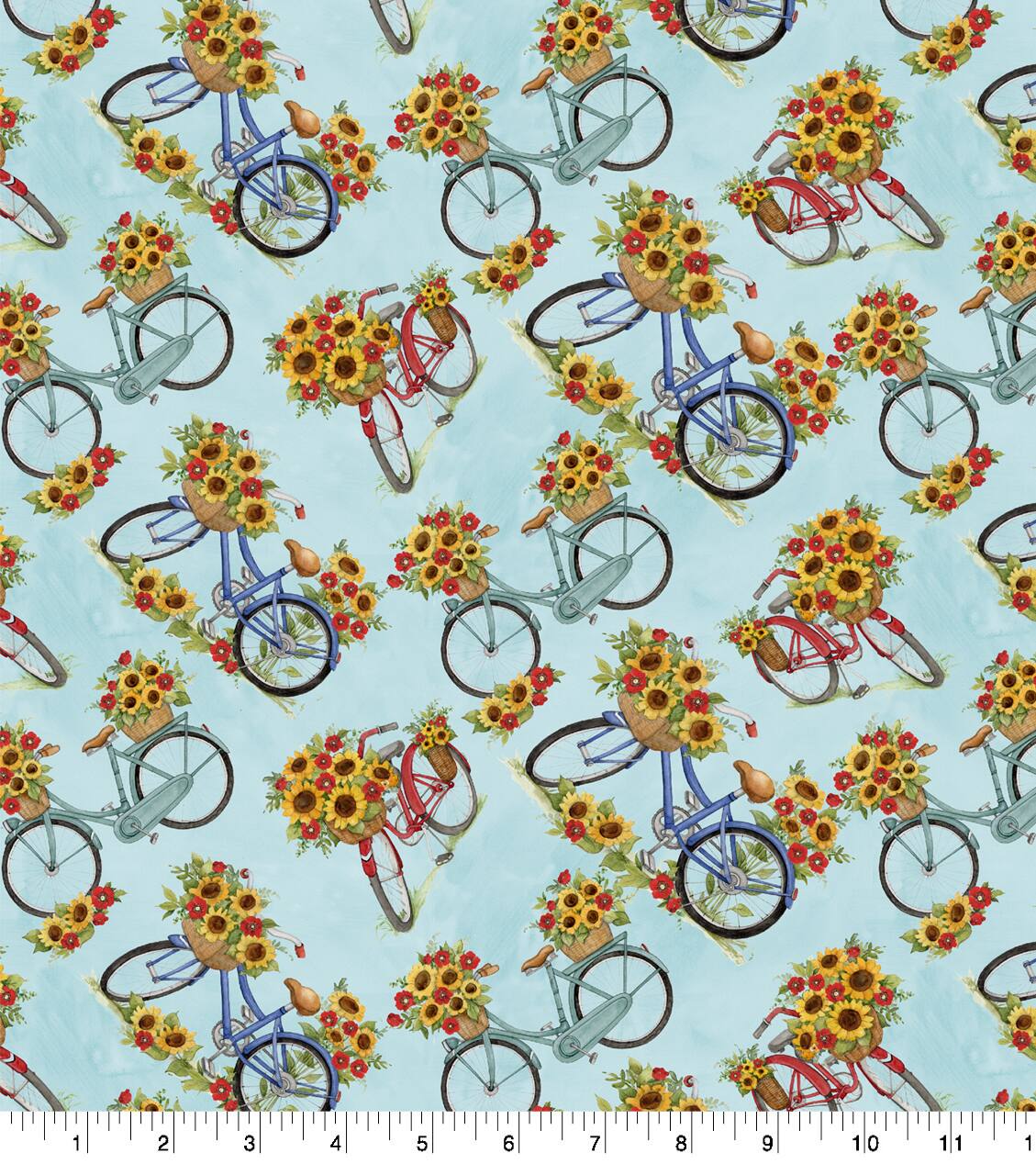 Susan Winget Bicycles & Tossed Floral with Sunflowers Cotton Fabric