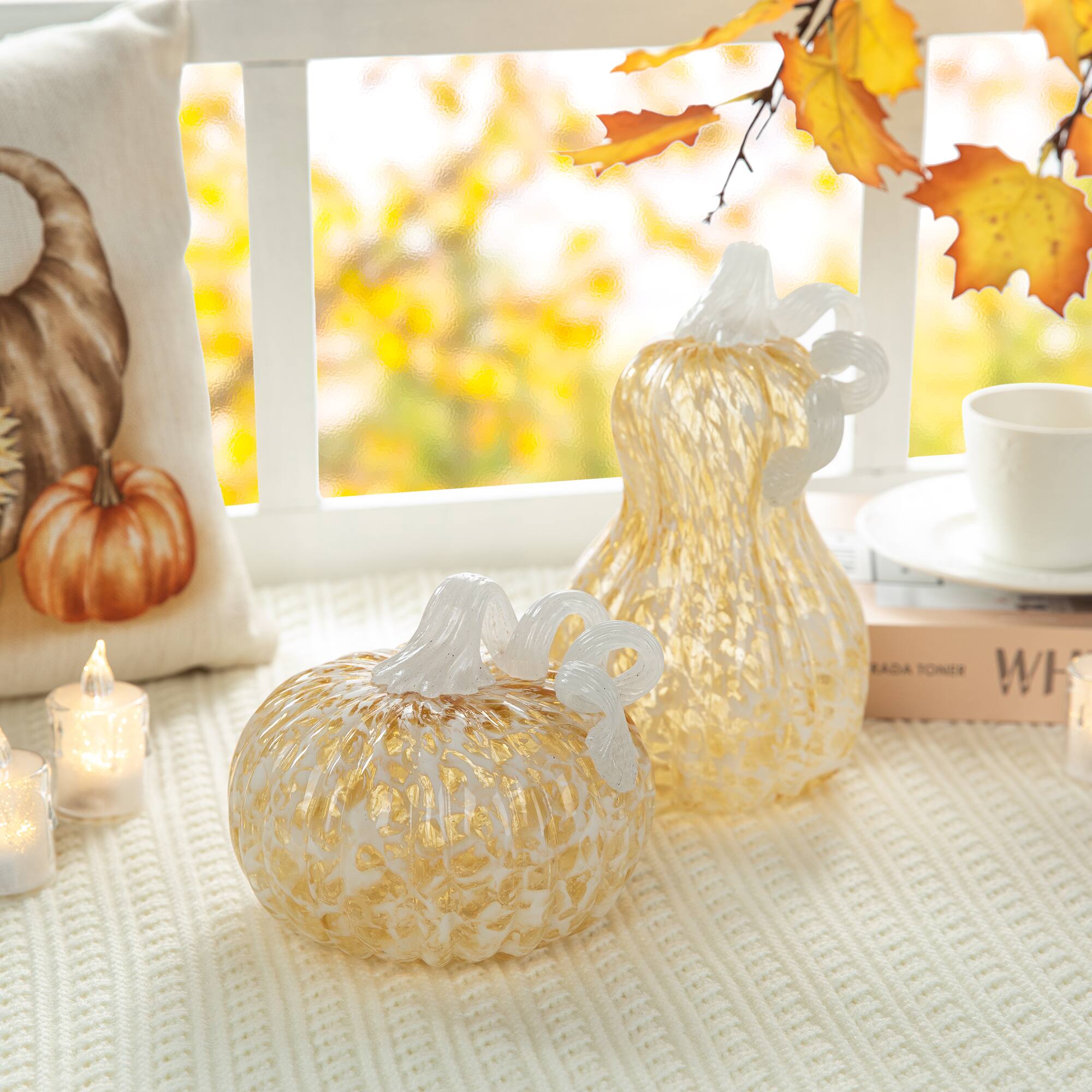 Glitzhome® 8.5" Fall Amber Dots Glass Gourd