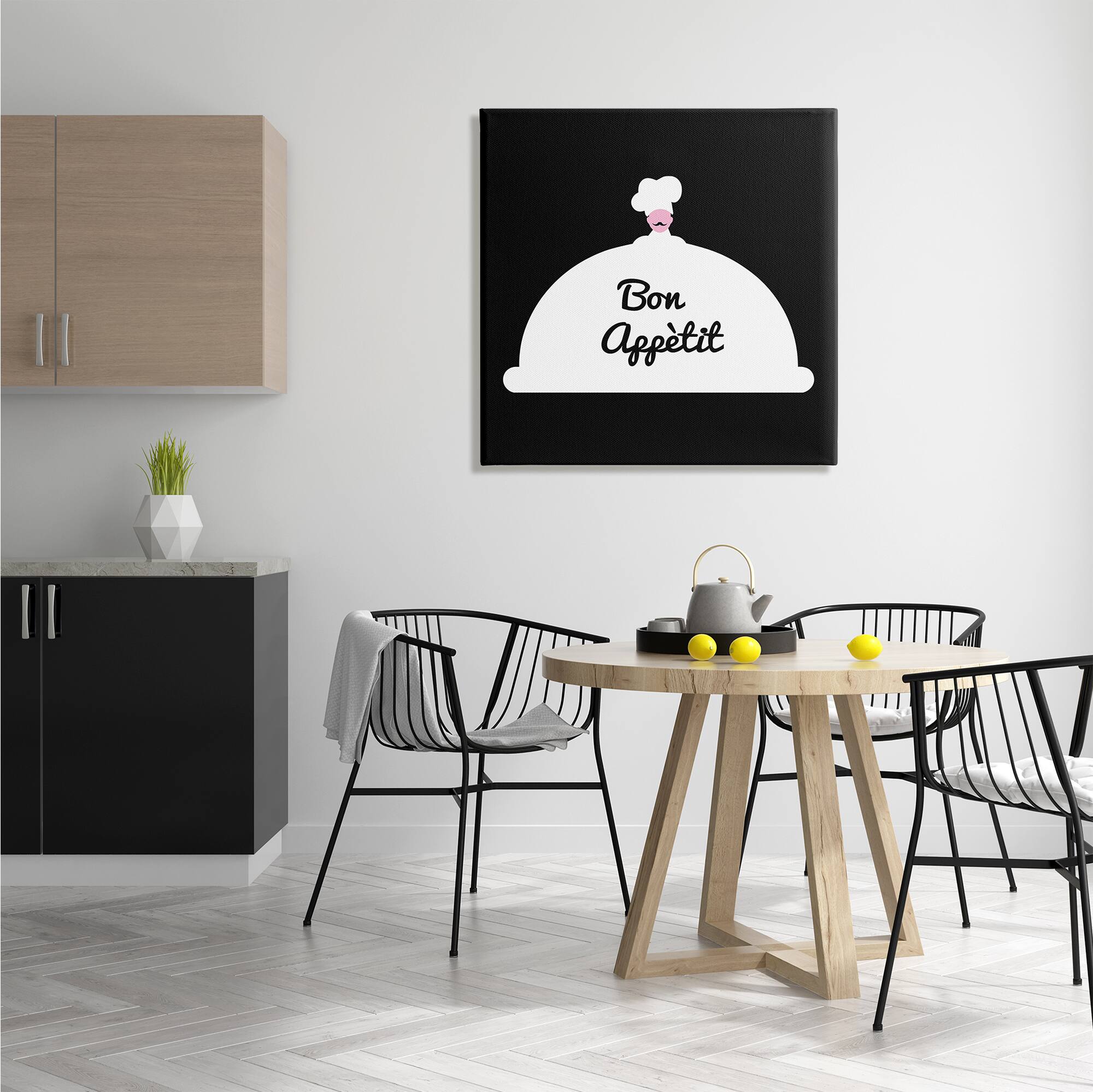 Stupell Industries Bon Appetit Phrase Mustache Chef Modern Design Canvas Wall Art