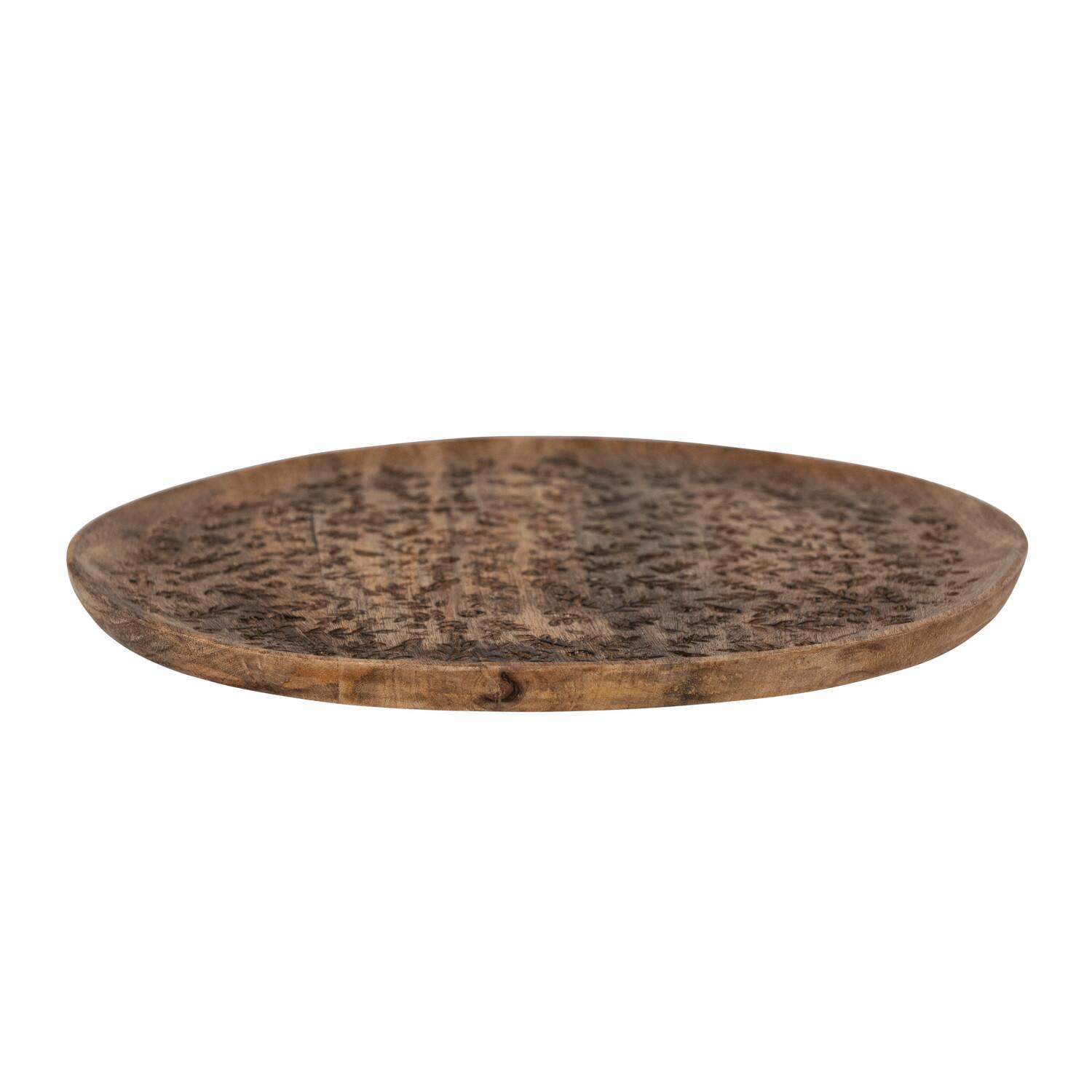 Hello Honey® 15.5" Round Mango Wood Tray with Laser Etched Botanicals