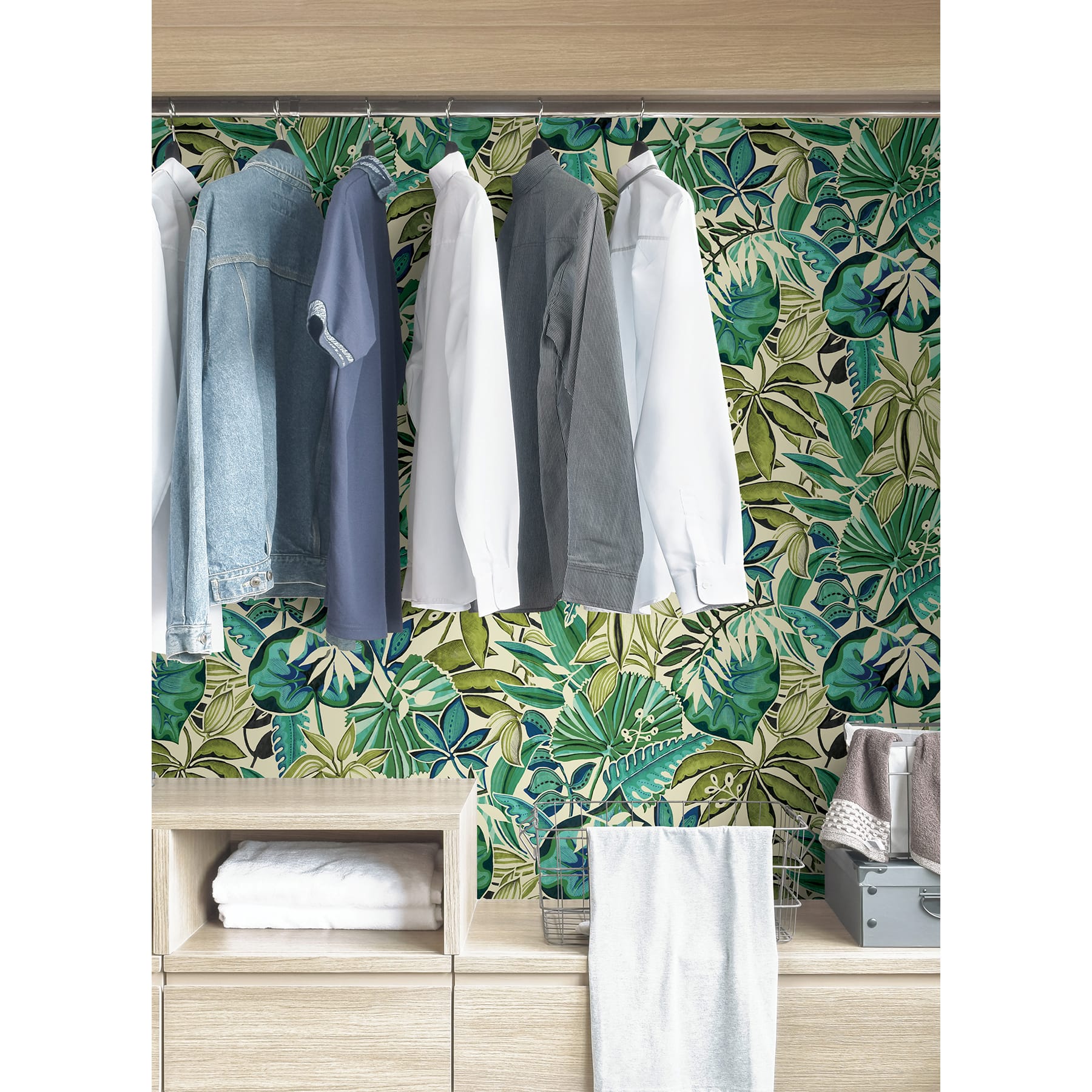 Caroline et Bettina Turquoise Feuilles Peel &#x26; Stick Wallpaper