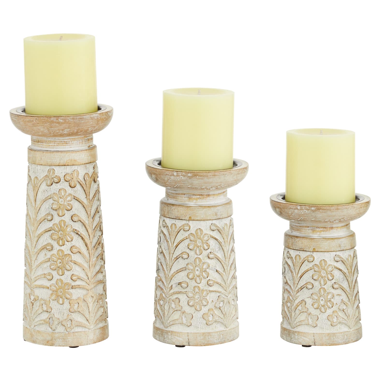 Brown Mango Wood Natural Candle Holder Set