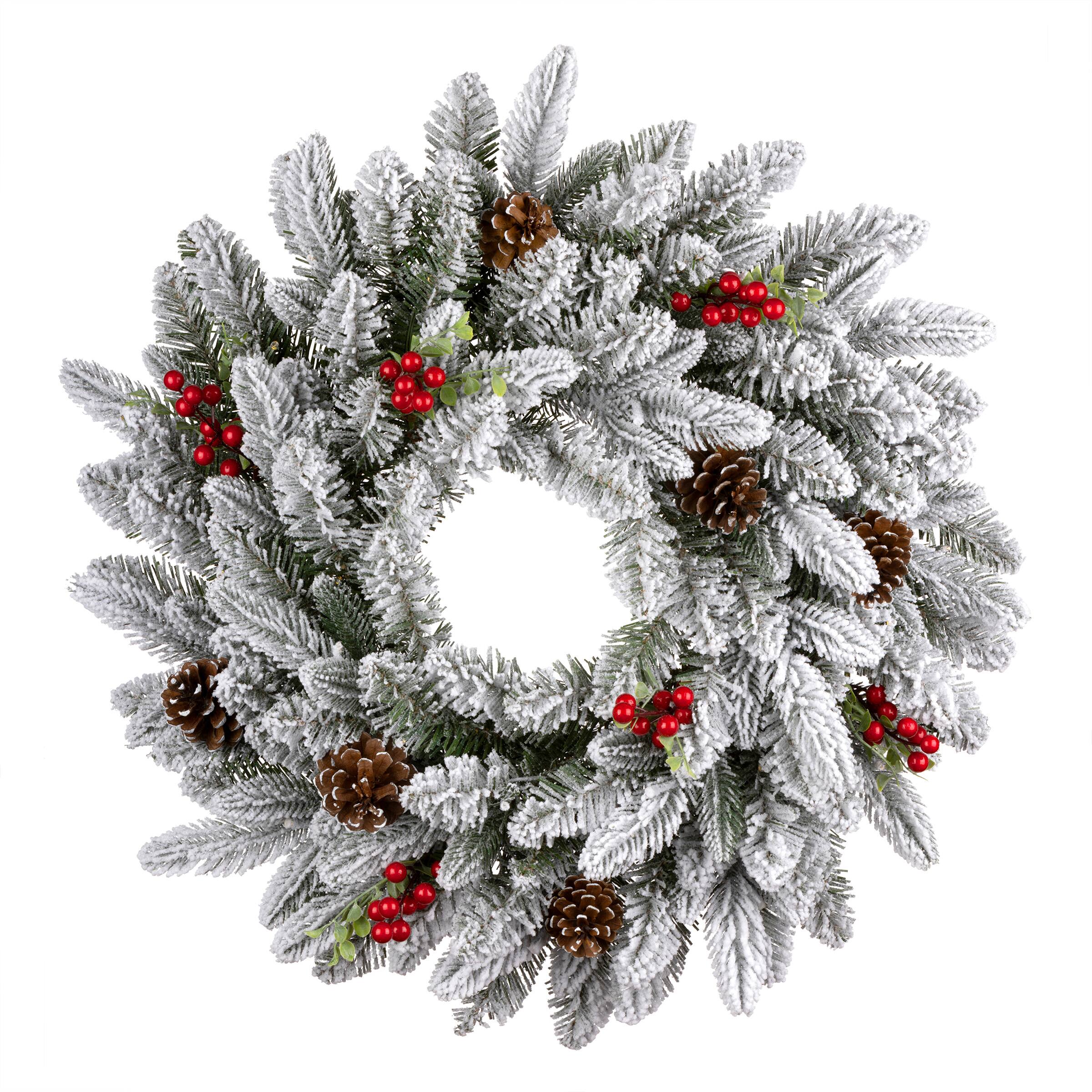 24&#x22; Snowberry Warm White LED Pre-Lit Pine Wreath