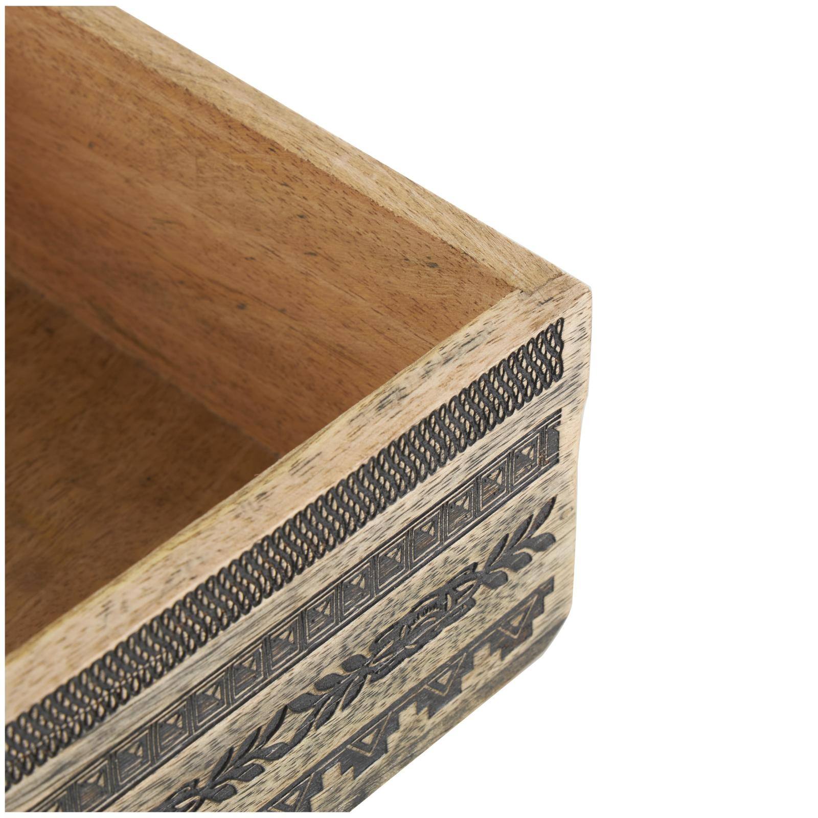 Brown Handmade Storage Box Set with Black Tribal Carvings &#x26; Gold Accents