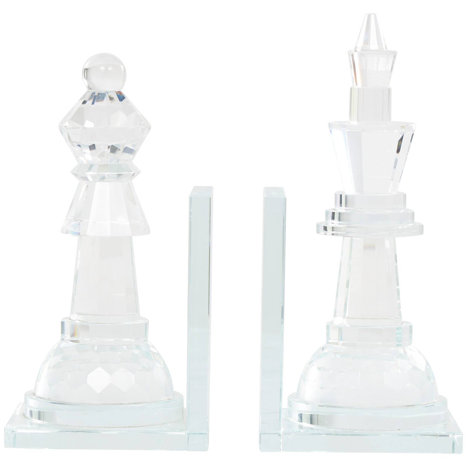 9.5&#x22; Clear Chess Oversized Bookends with Cut Crystal Designs Set