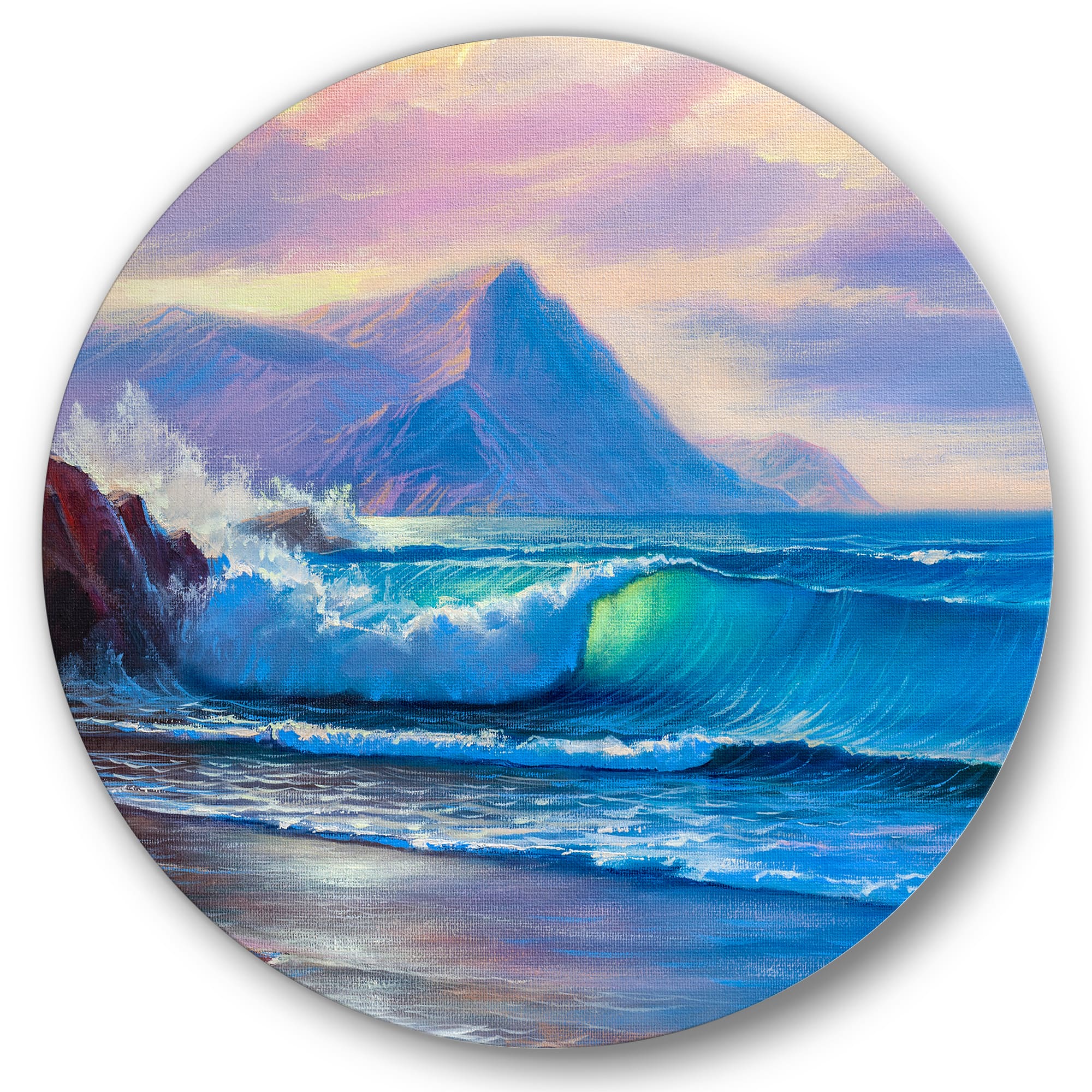 Designart - Blue Waves Breaking At The Beach I - Nautical &#x26; Coastal Metal Circle Wall Art