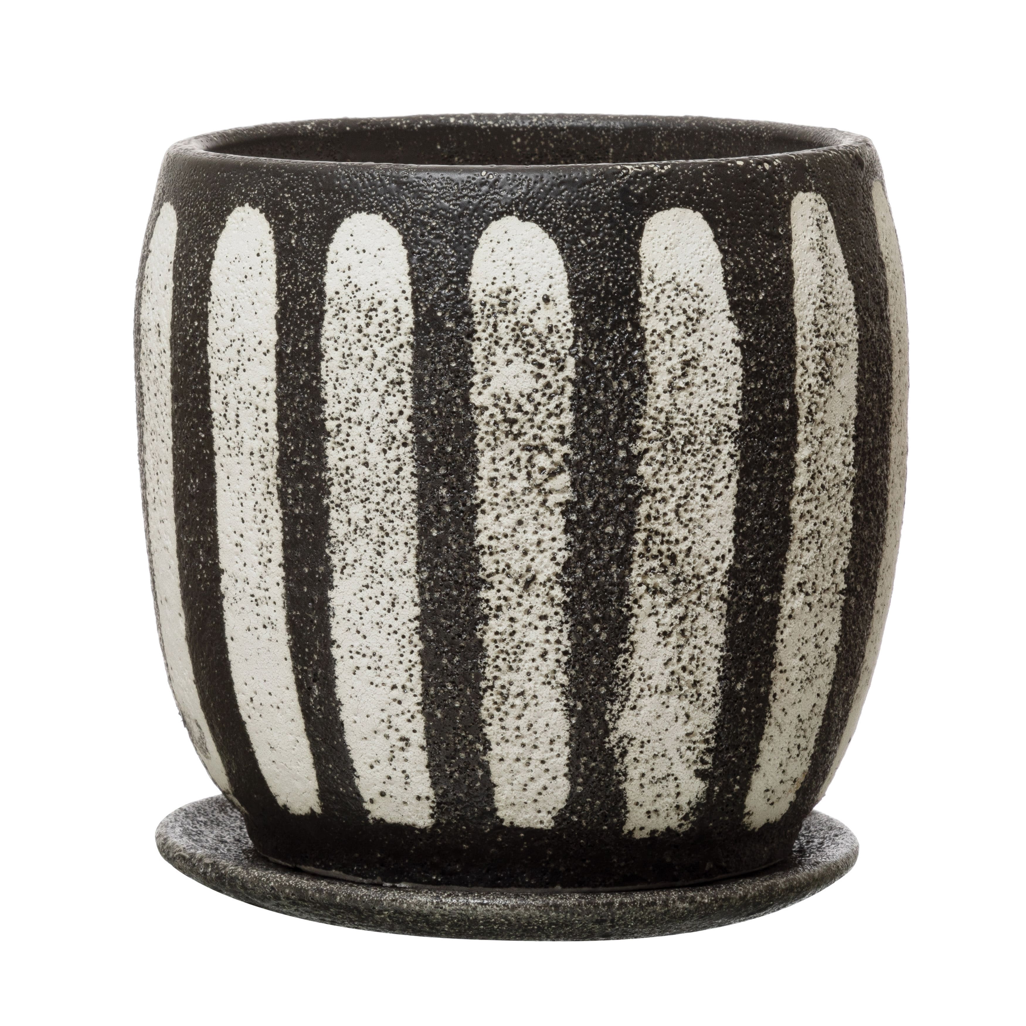 7.5&#x22; Black &#x26; White Hand-Painted Terra Cotta Planter with Saucer Set