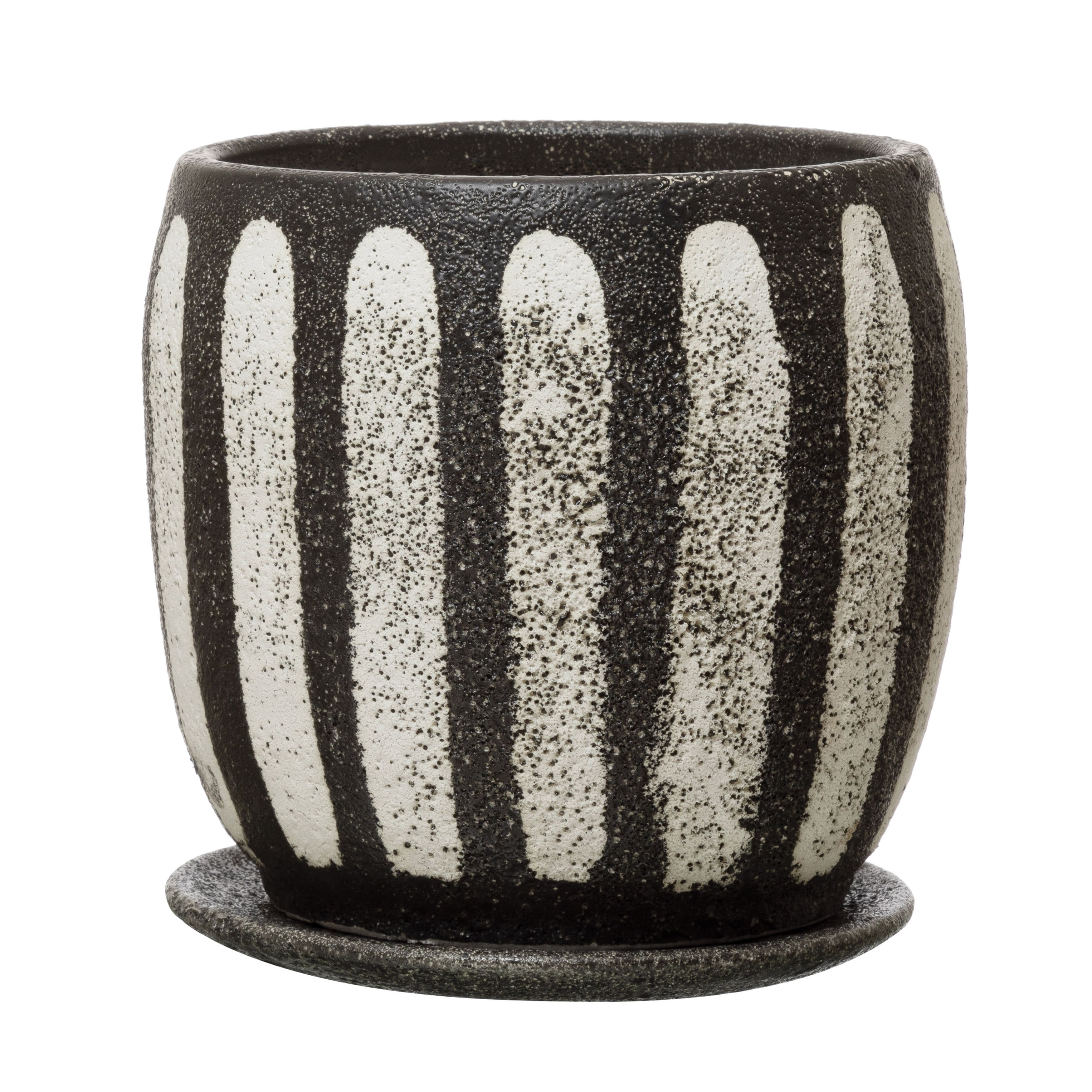 Hello Honey® 7.5" Black & White Hand-Painted Terra Cotta Planter with Saucer Set