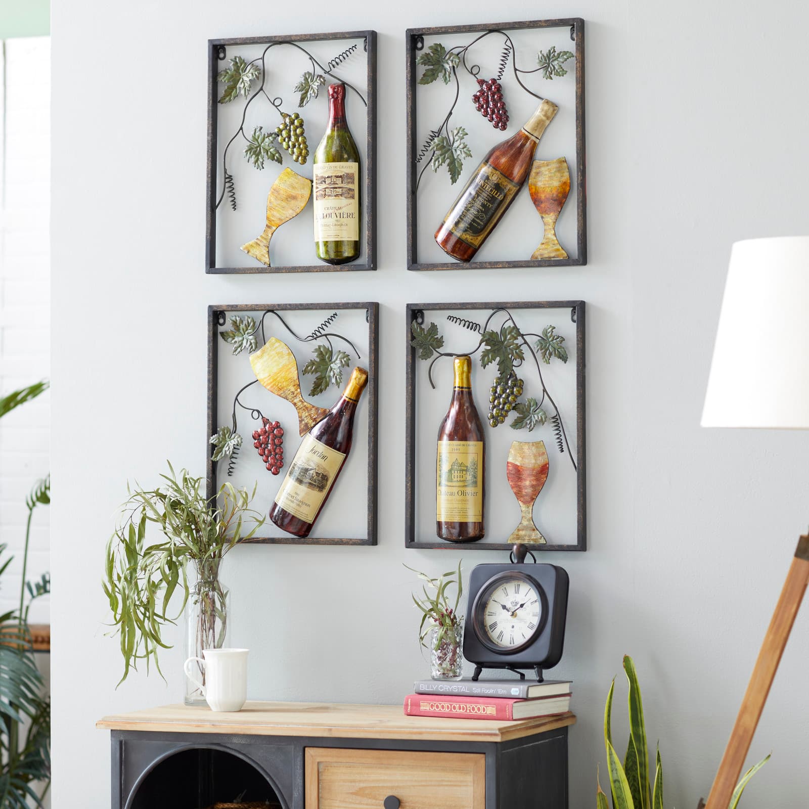 Set of 4 Multi Colored Metal Traditional Wine Wall Decor, 18" x 14"