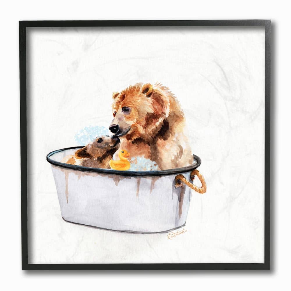 Stupell Industries Rustic Mother Bear and Cub in Bubble Bath,12" x 12"