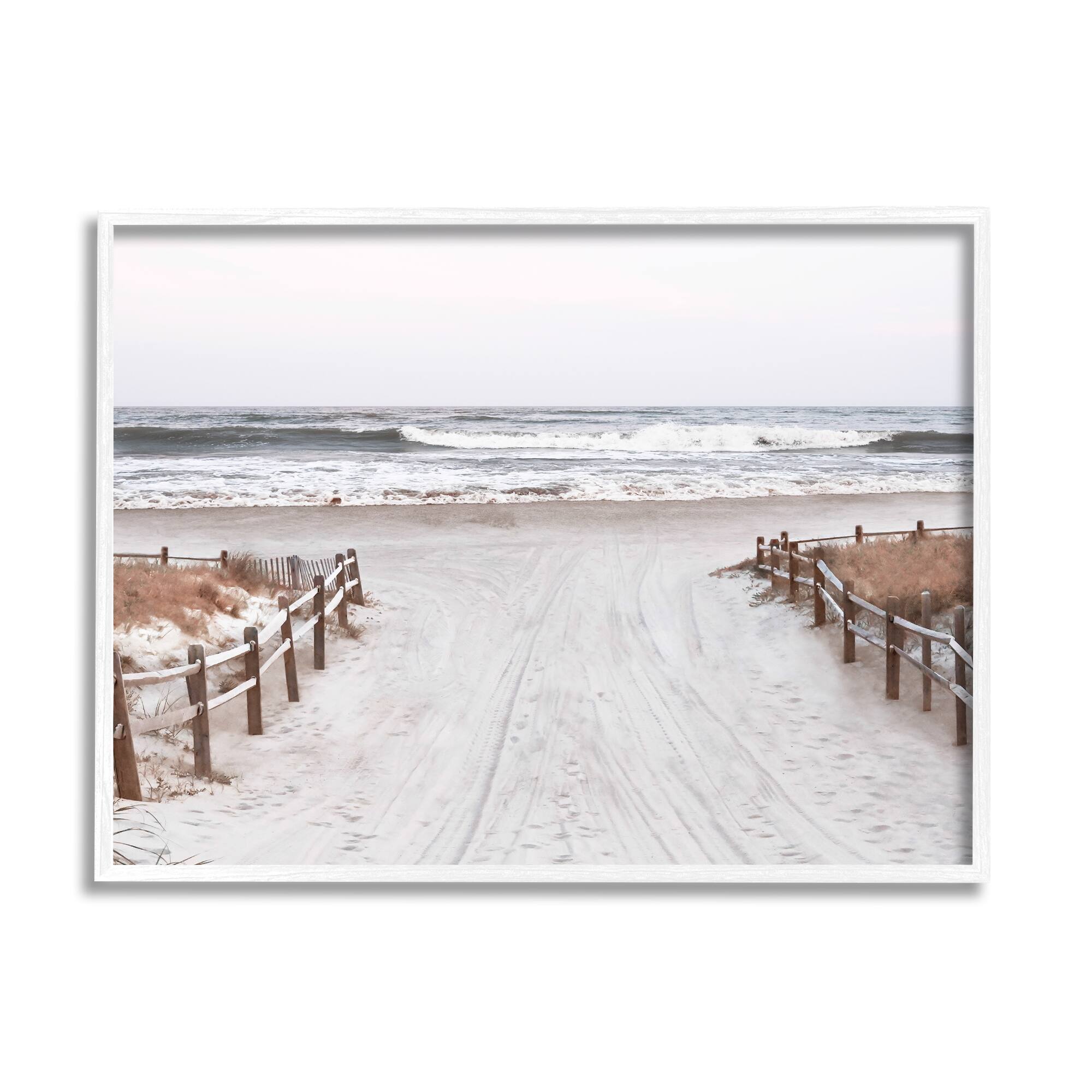 Stupell Industries Beach Wave Shoreline Foggy Horizon Framed Giclee Art