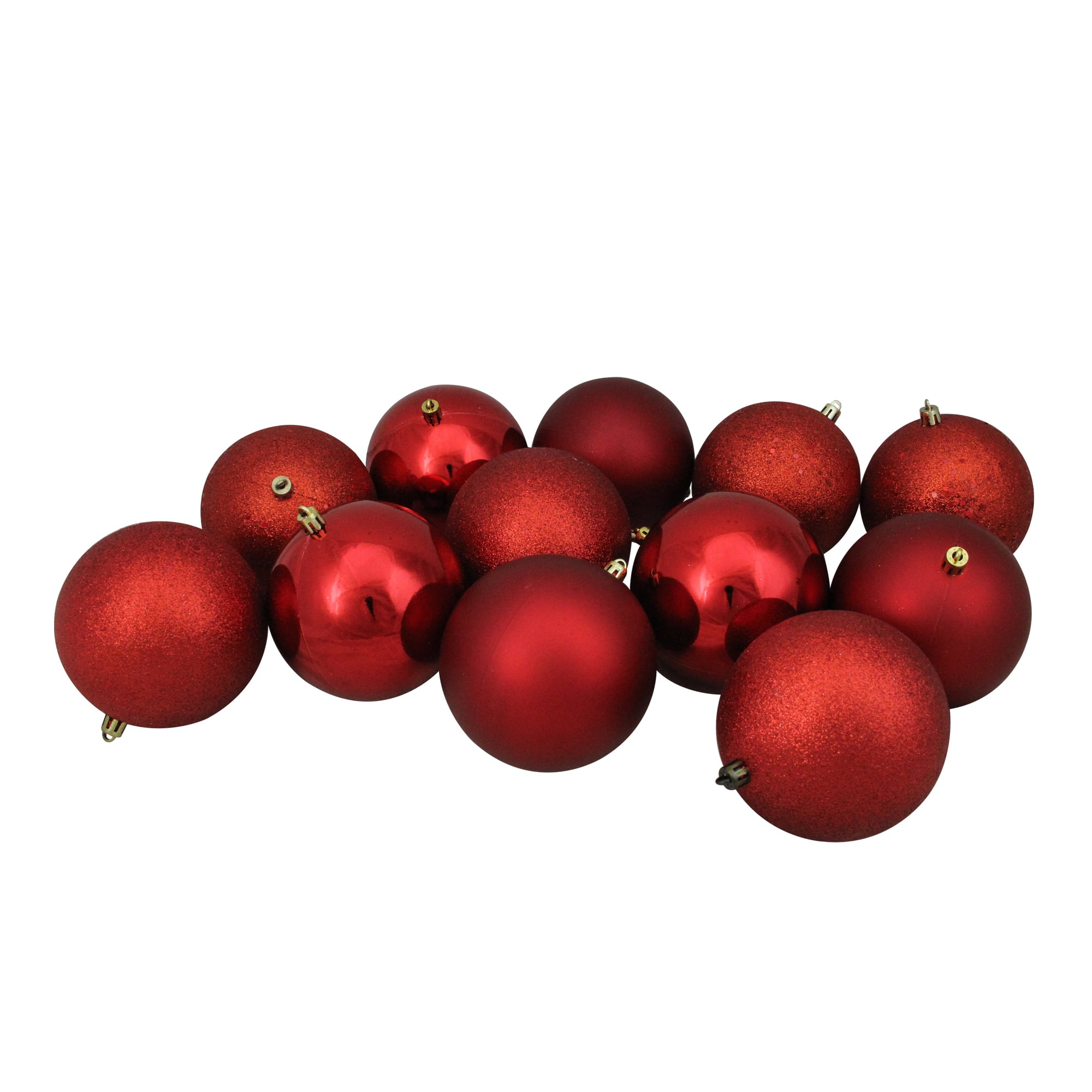 12ct. 4&#x22; Red Shatterproof 4-Finish Christmas Ball Ornaments