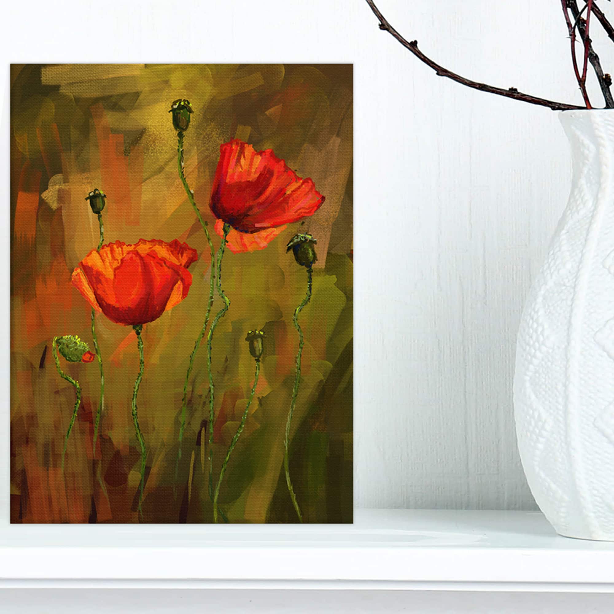 Designart - Watercolor Poppy Flowers - Floral Art Canvas Print
