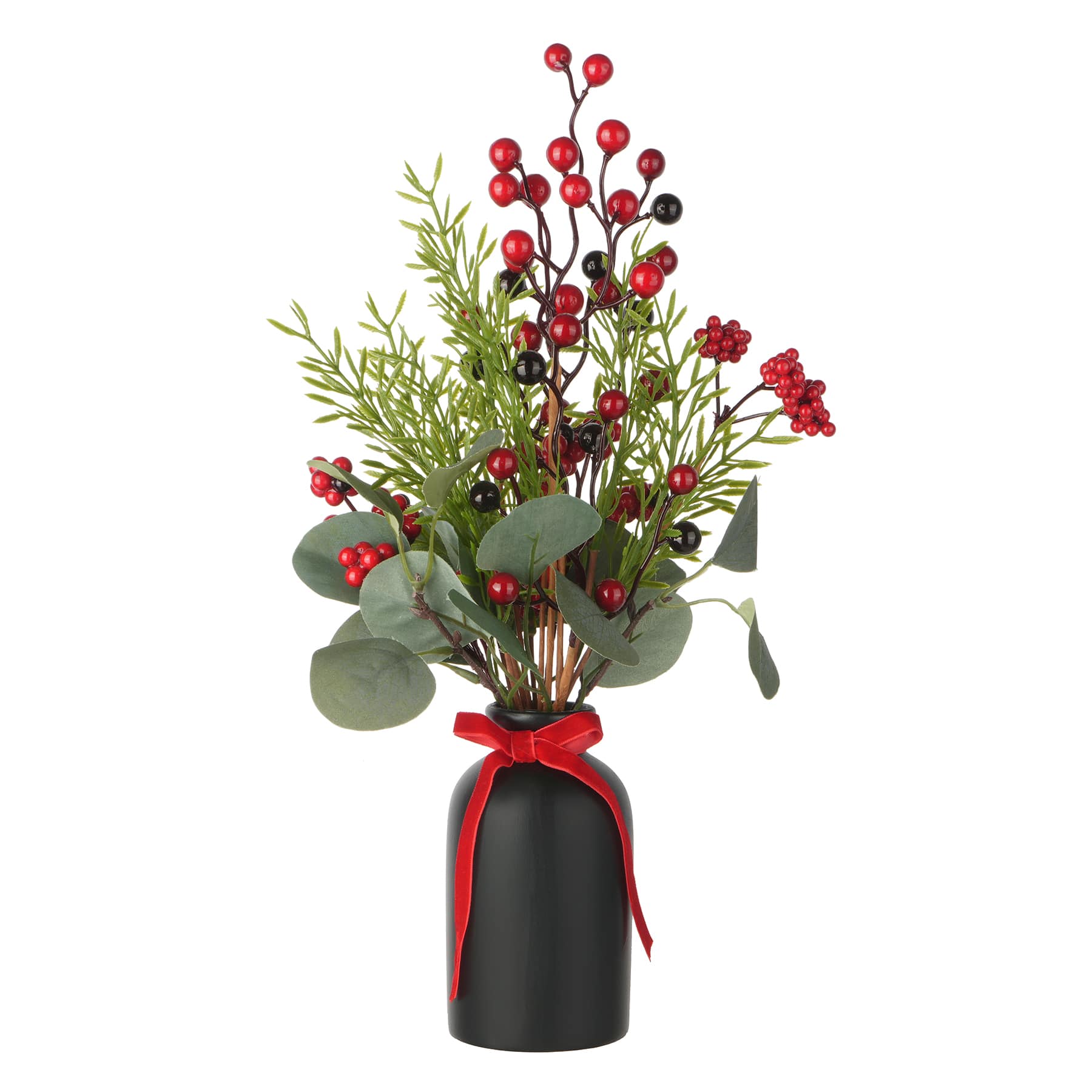 16.5&#x22; Red Berry &#x26; Greenery Arrangement in Black Ceramic Vase by Ashland&#xAE;