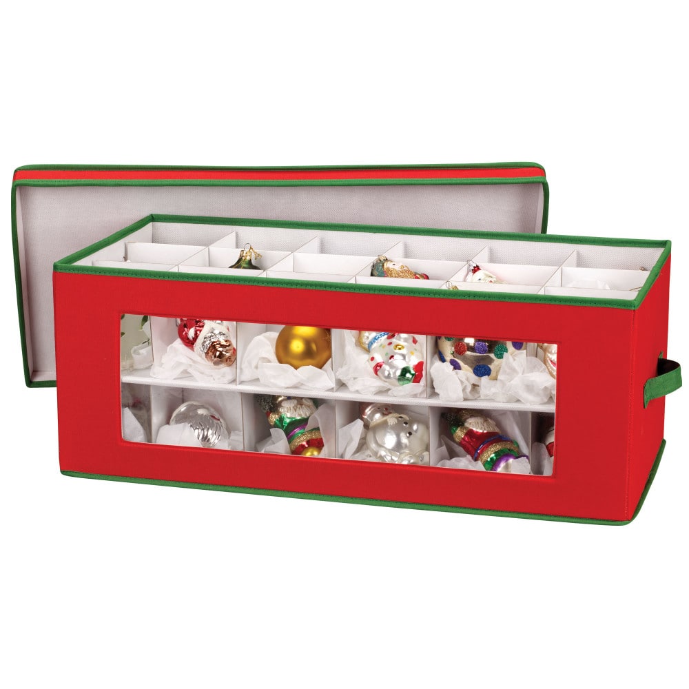 Household Essentials Red &#x26; Green Ornament Storage Box with Window