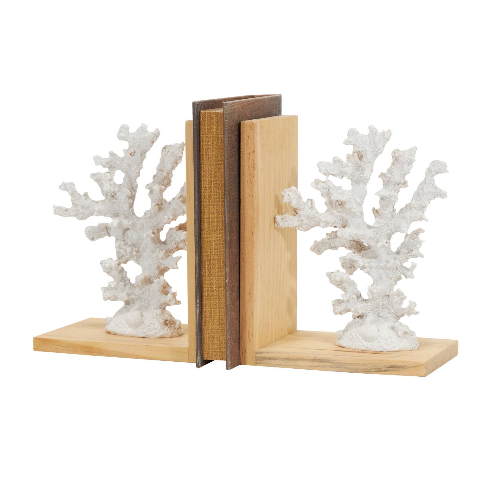 7.75&#x22; White Coral Textured Bookends with Brown L-Shaped Stands Set