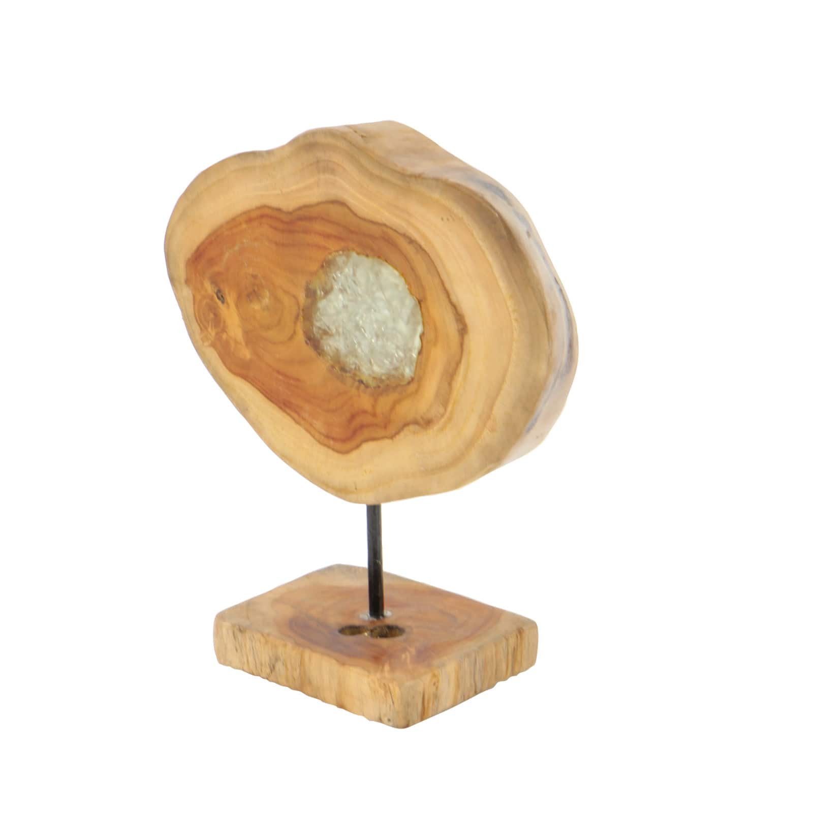 12&#x22; Natural Round Brown Teak Wood Log Sculpture