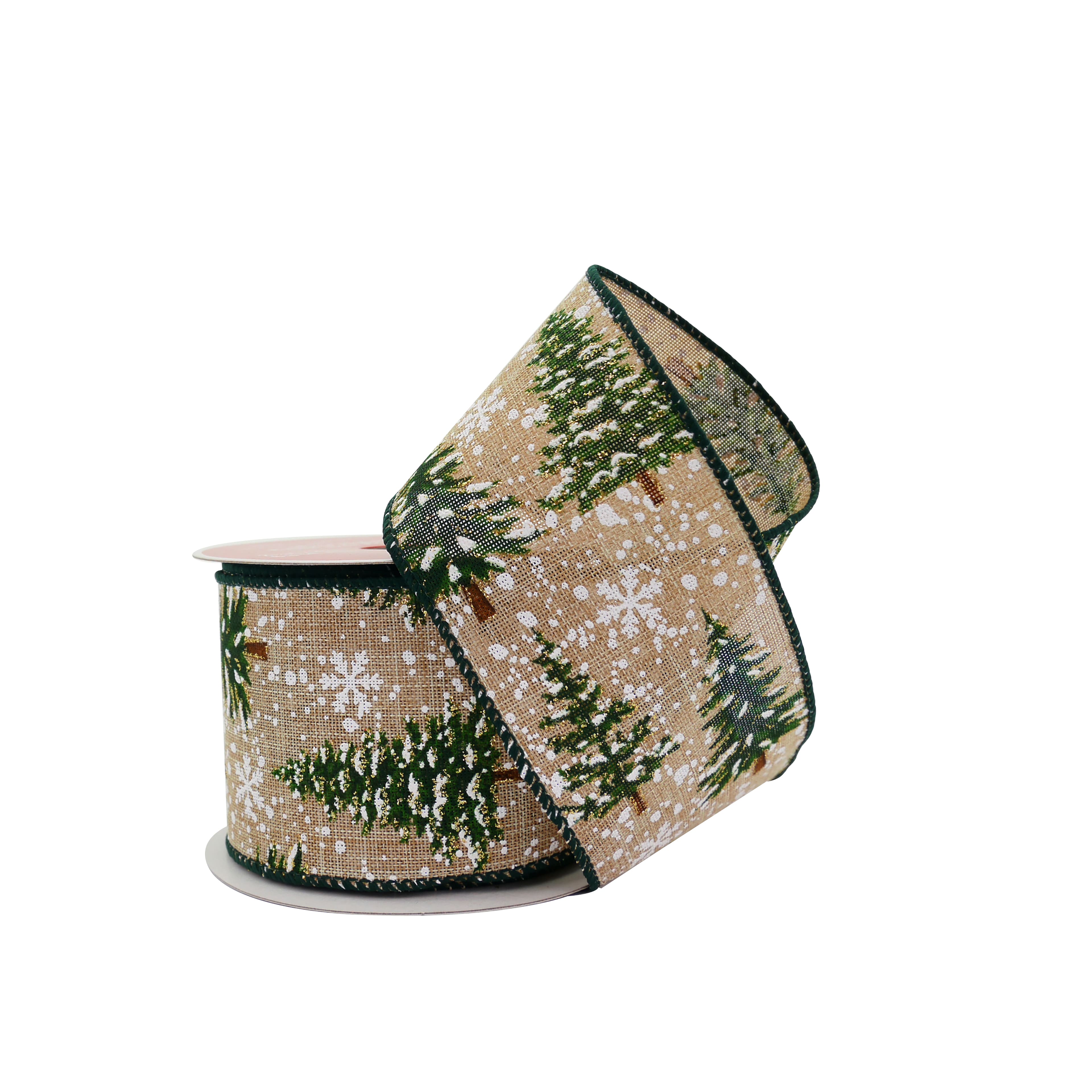 2.5&#x22; x 20ft. Snowy Trees Faux Linen Wired Ribbon by Celebrate It&#xAE;