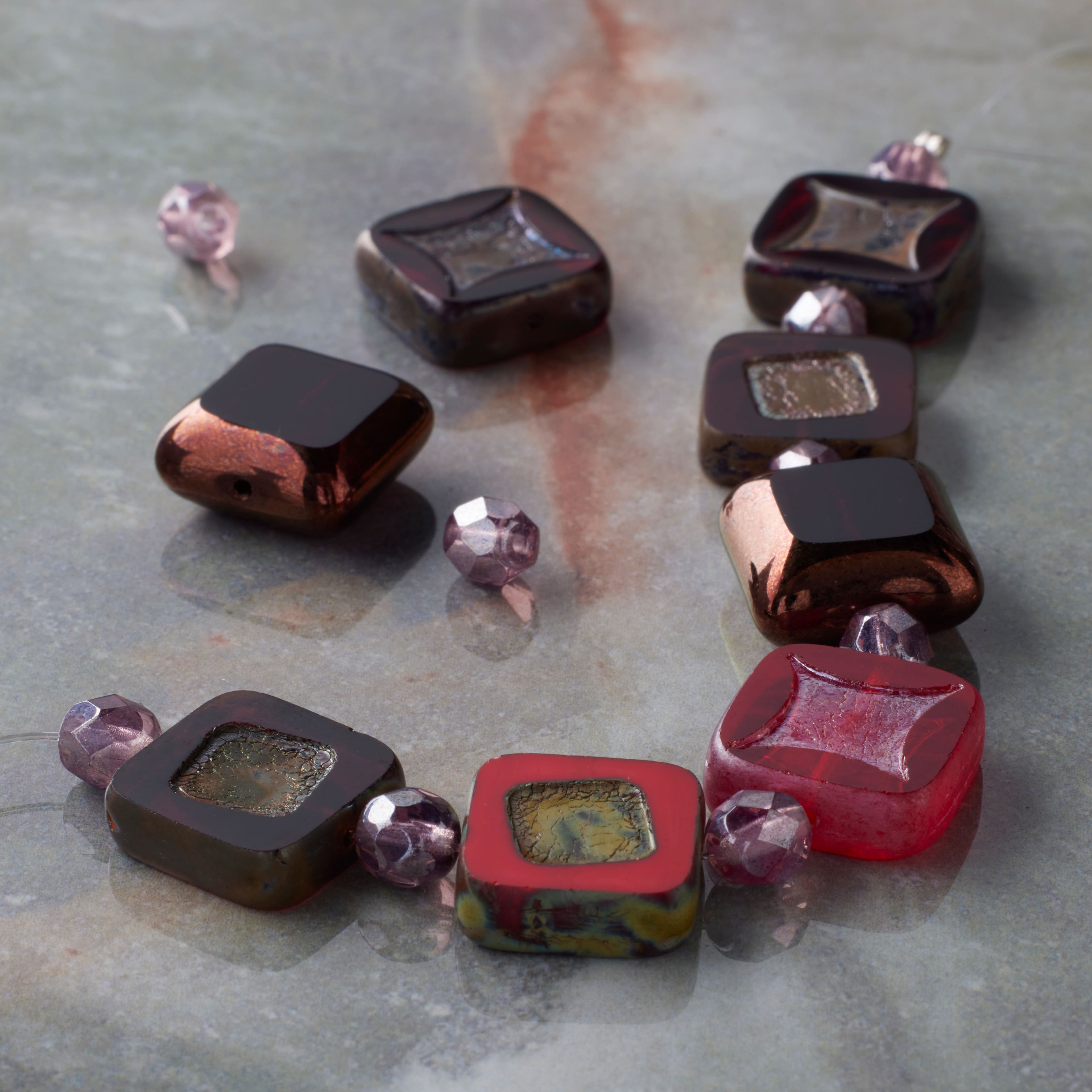 Red Squares Czech Glass Bead Mix by Bead Landing&#x2122;